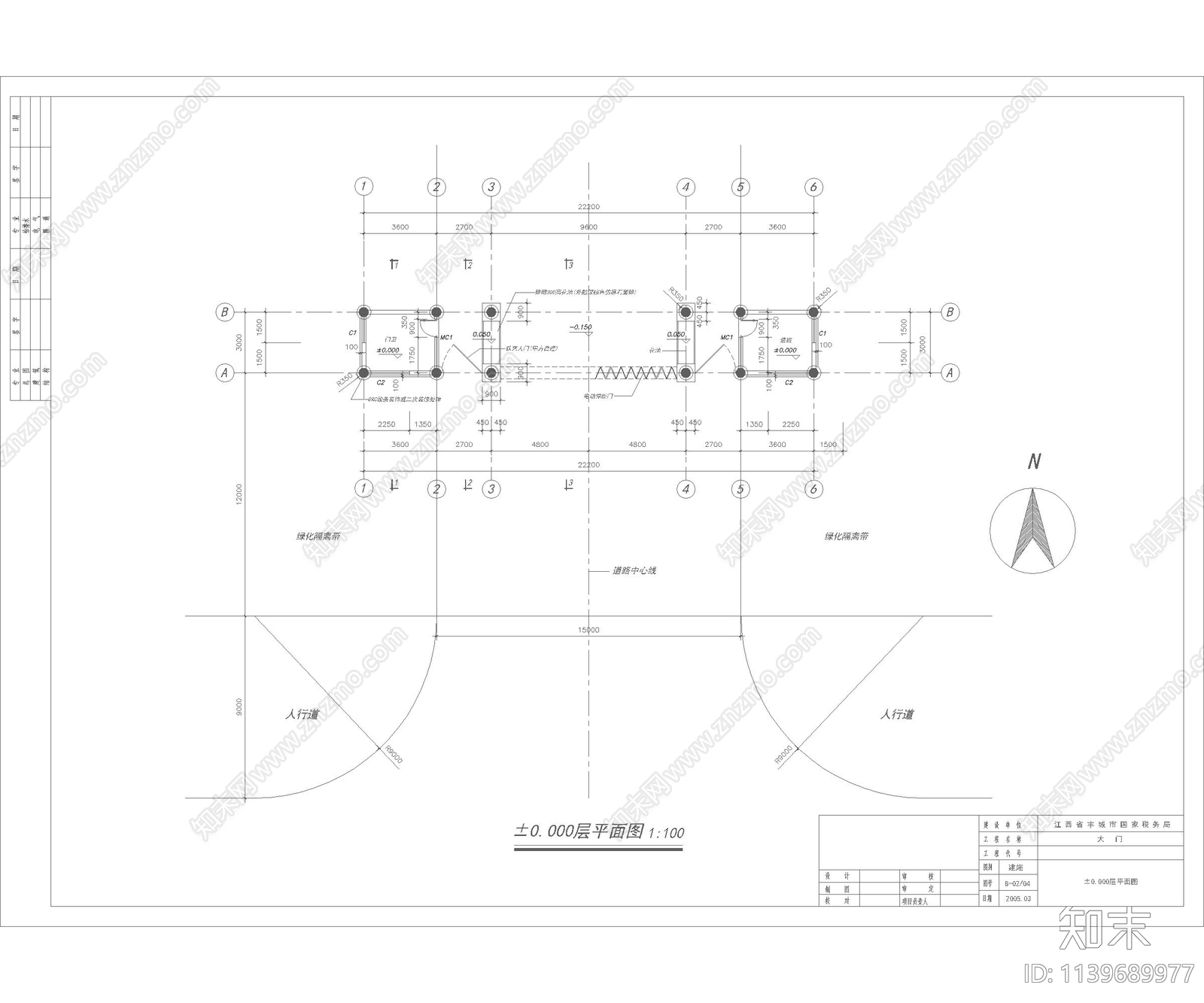 小区入口工业园区入口大门cad施工图下载【ID:1139689977】