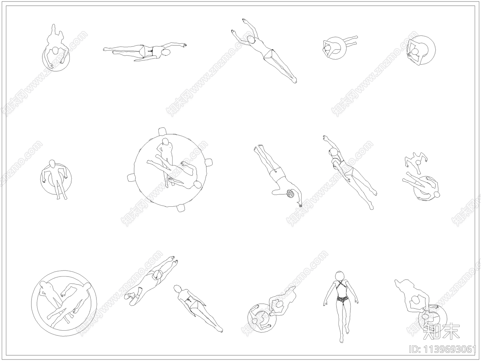 水上乐园泳池人物cad施工图下载【ID:1139693061】