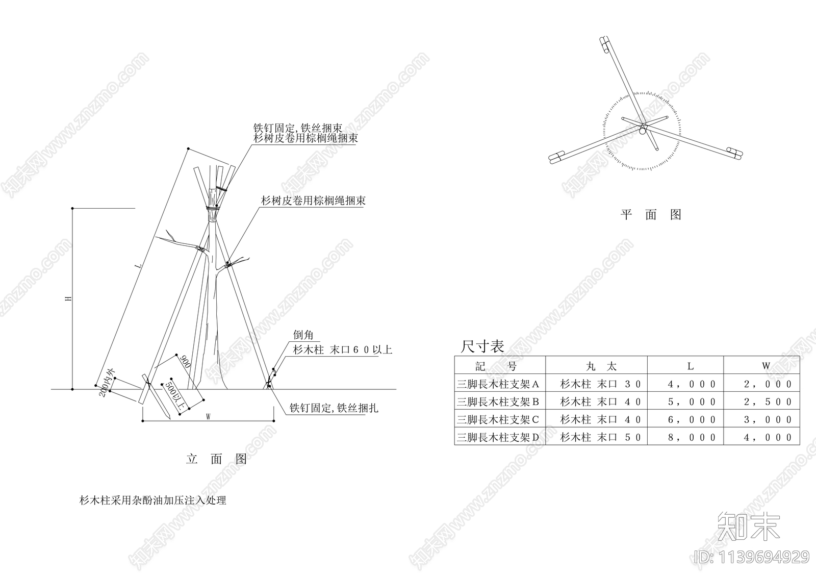 园林树木支架详图施工图下载【ID:1139694929】