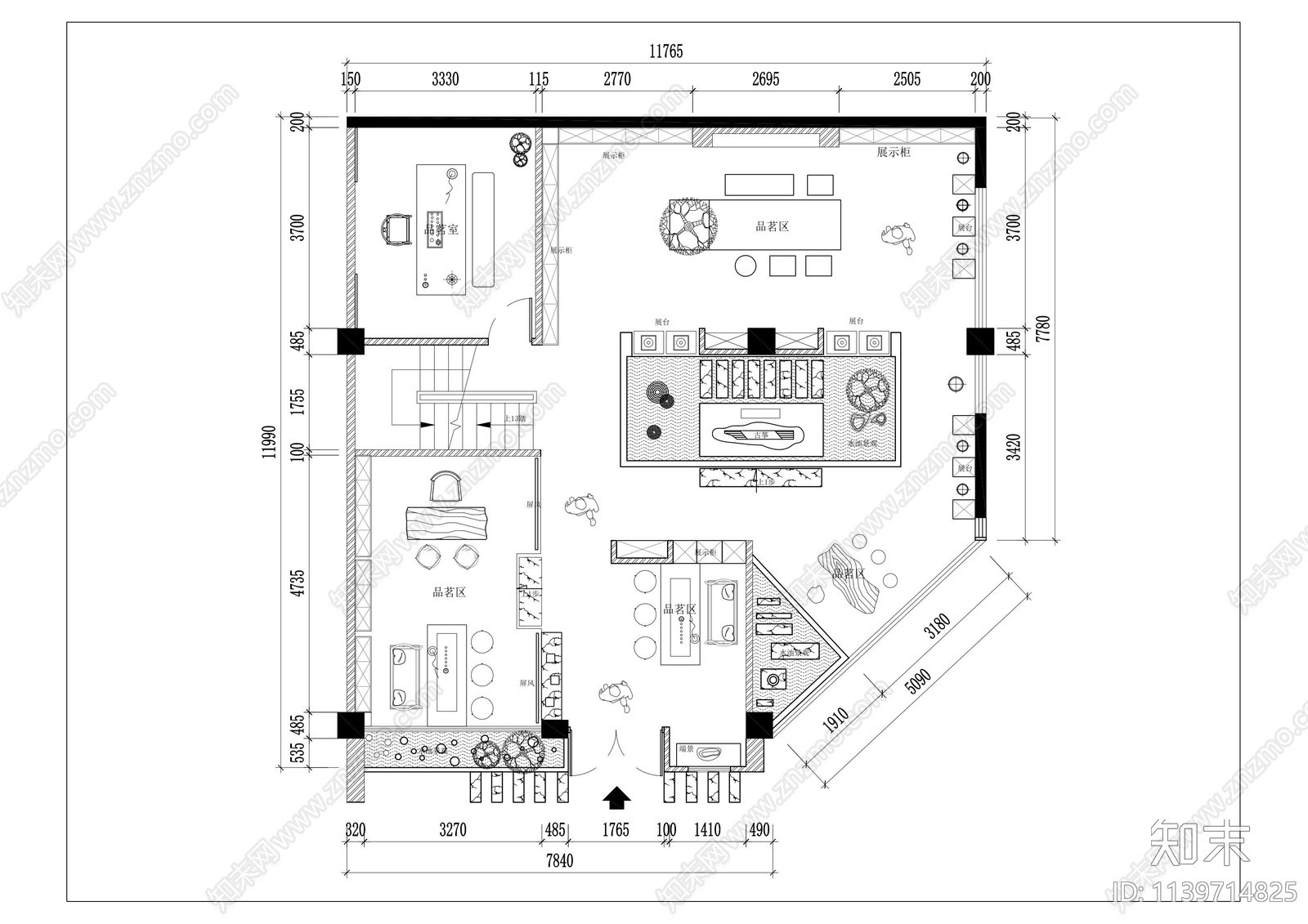 中式茶空间平面布置图施工图下载【ID:1139714825】