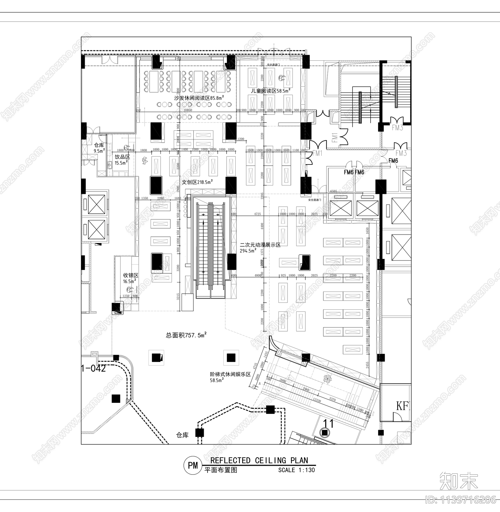 现代精品书店cad施工图下载【ID:1139716206】