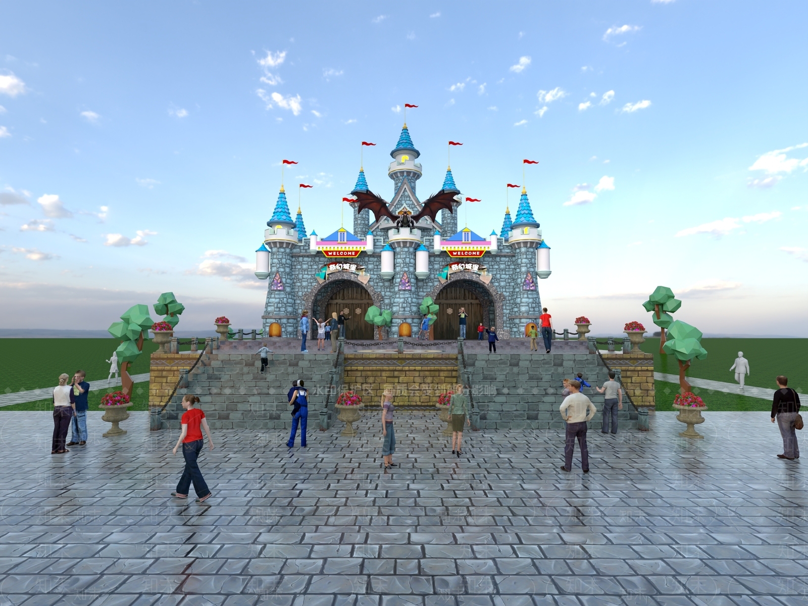 欧式古典城堡3D模型下载【ID:1139721694】