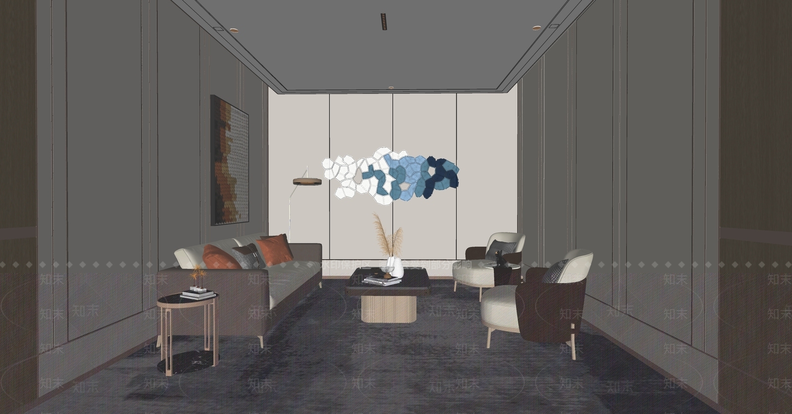 现代家居客厅SU模型下载【ID:1222162965】