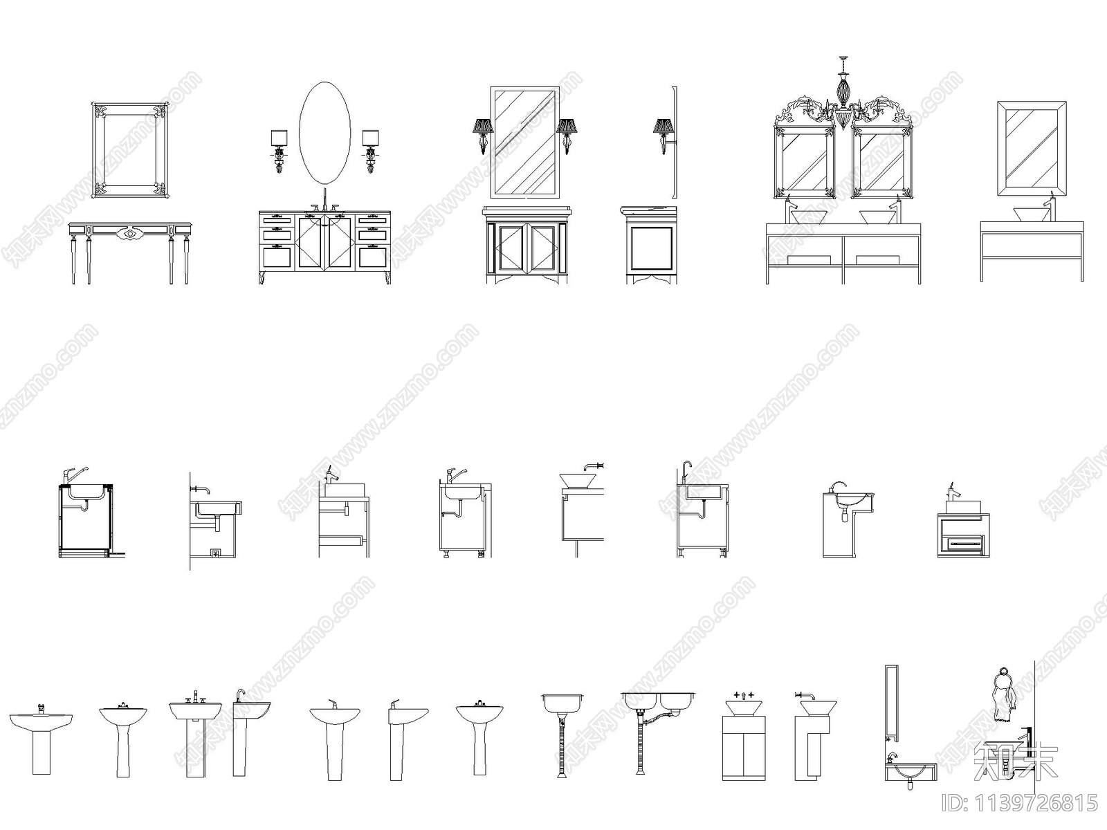 淋浴浴缸洁具台盆水池施工图下载【ID:1139726815】