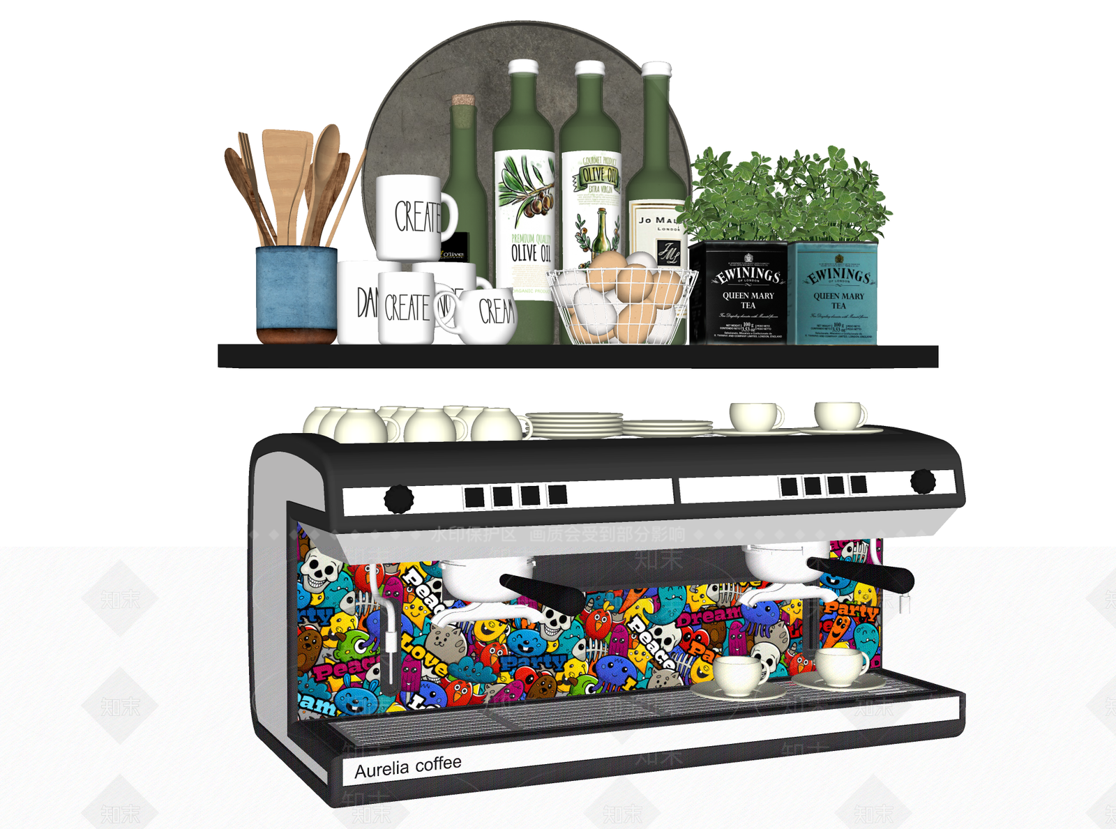 厨房用品组合SU模型下载【ID:1139728630】