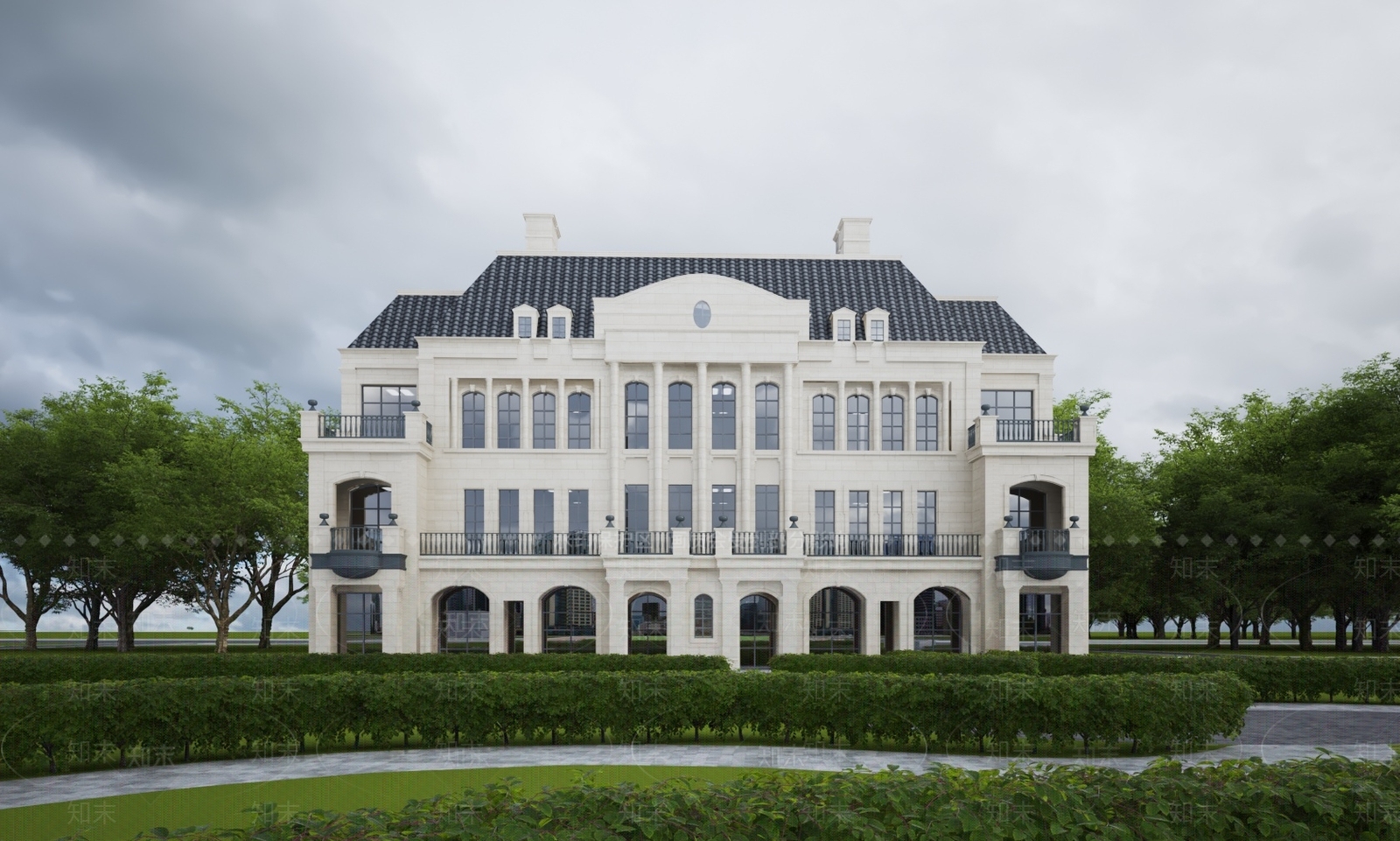 欧式双拼别墅建筑3D模型下载【ID:1139741433】