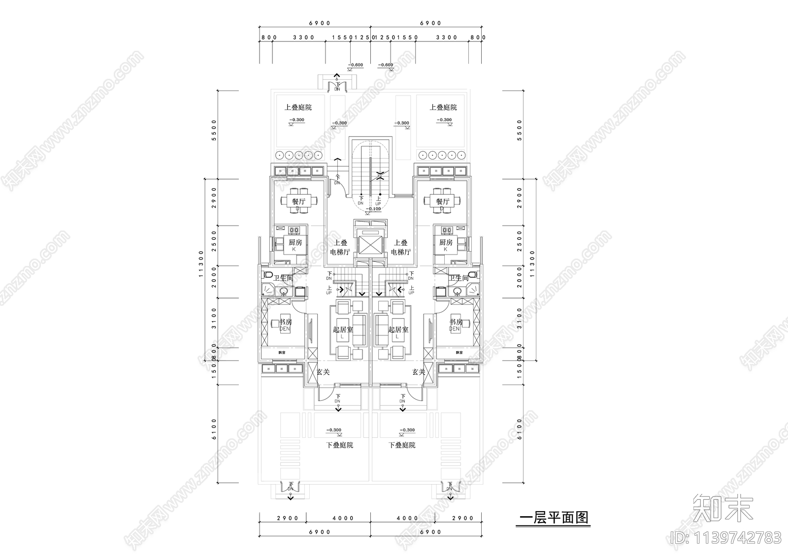 现代多层叠墅户型平面布置图施工图下载【ID:1139742783】