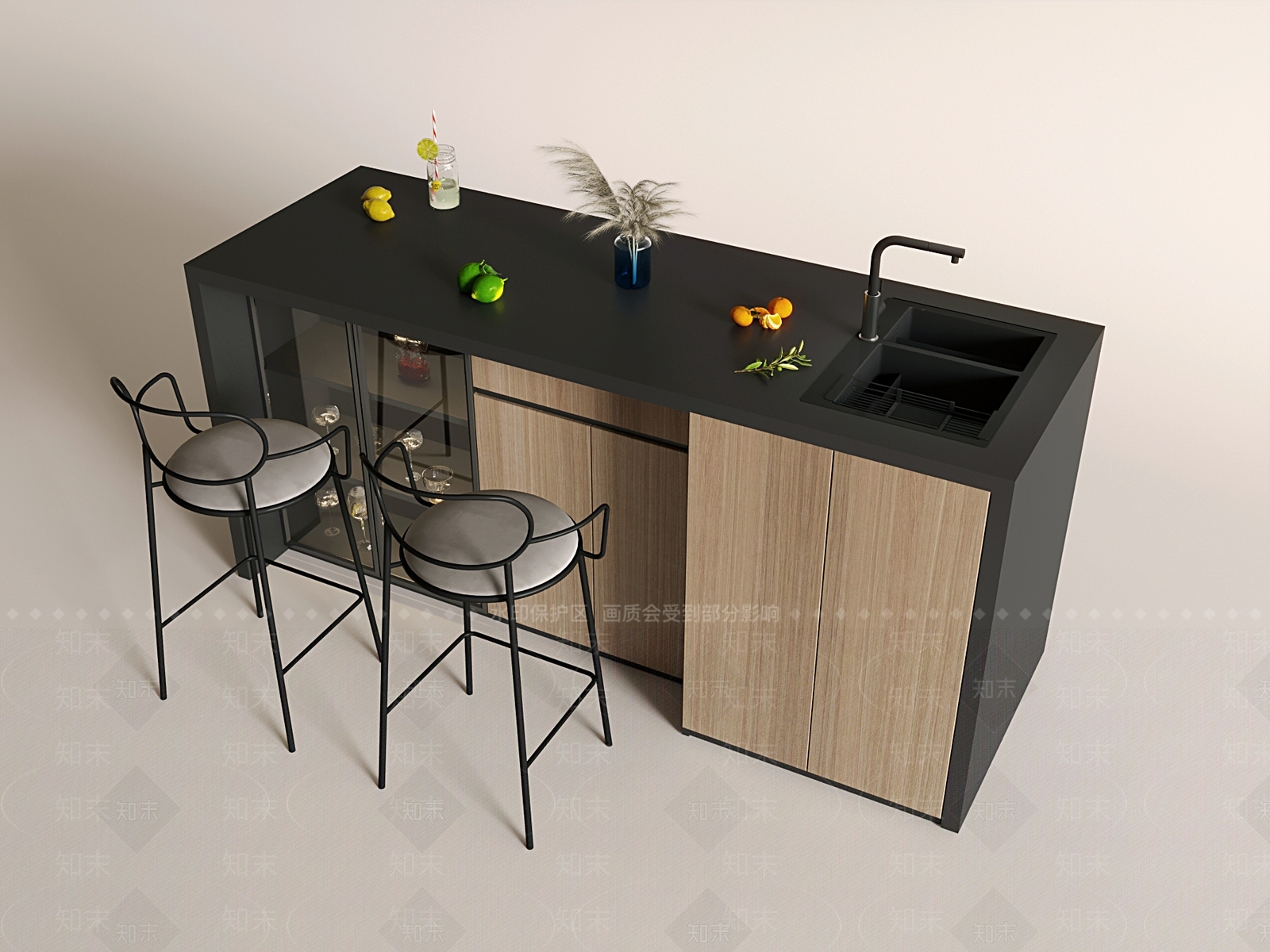 现代吧台吧椅组合3D模型下载【ID:1139746932】
