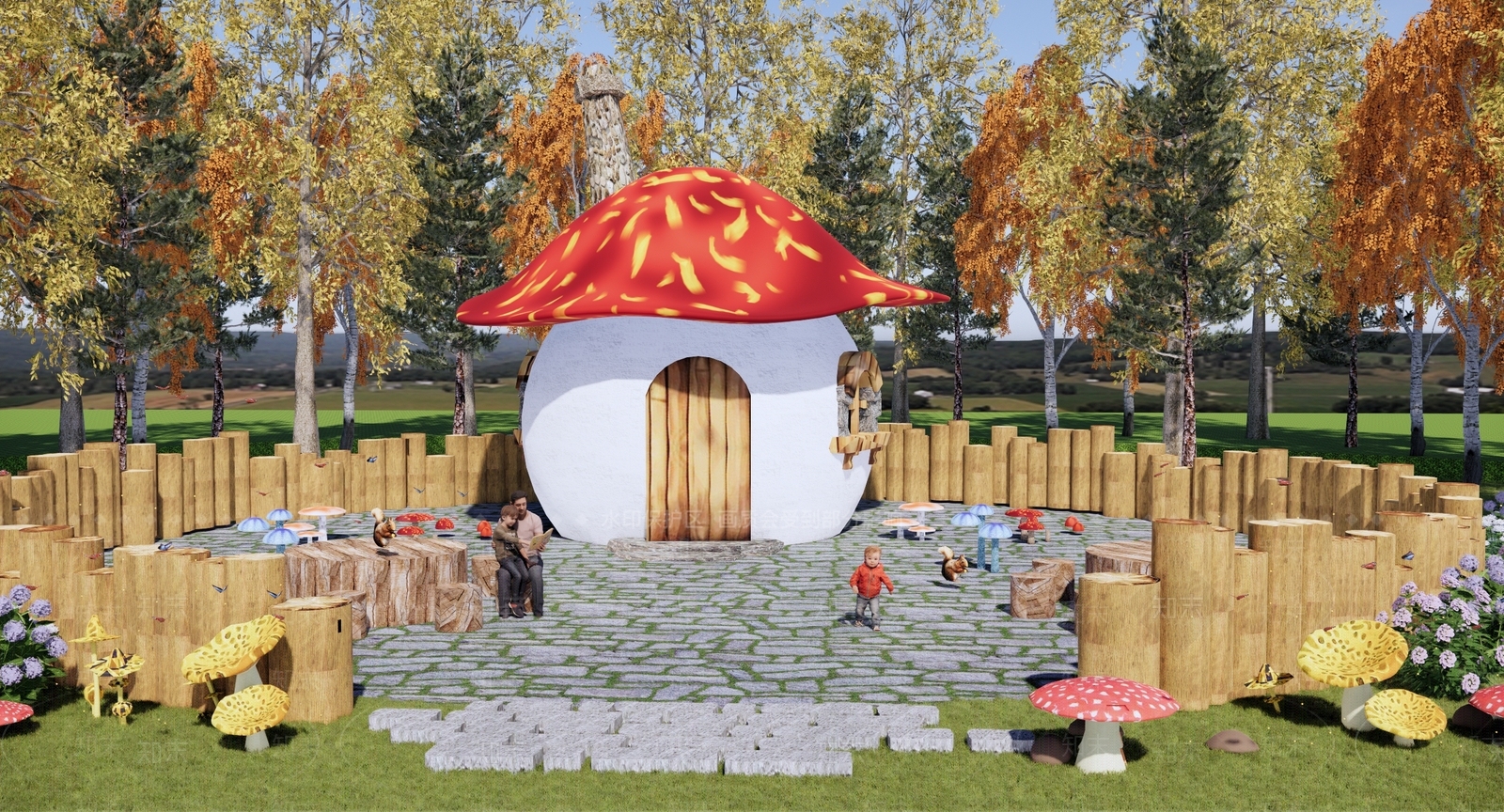 现代蘑菇主题儿童游乐公园SU模型下载【ID:1139748574】