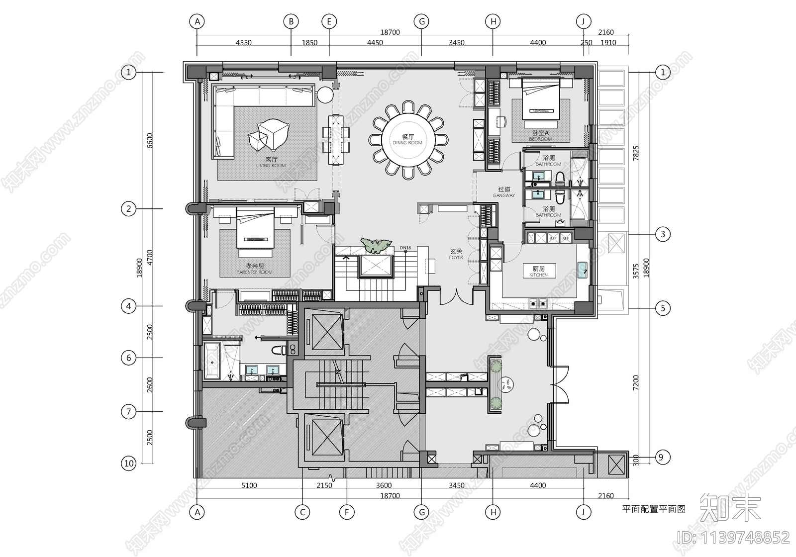 500㎡叠层别墅家装cad施工图下载【ID:1139748852】