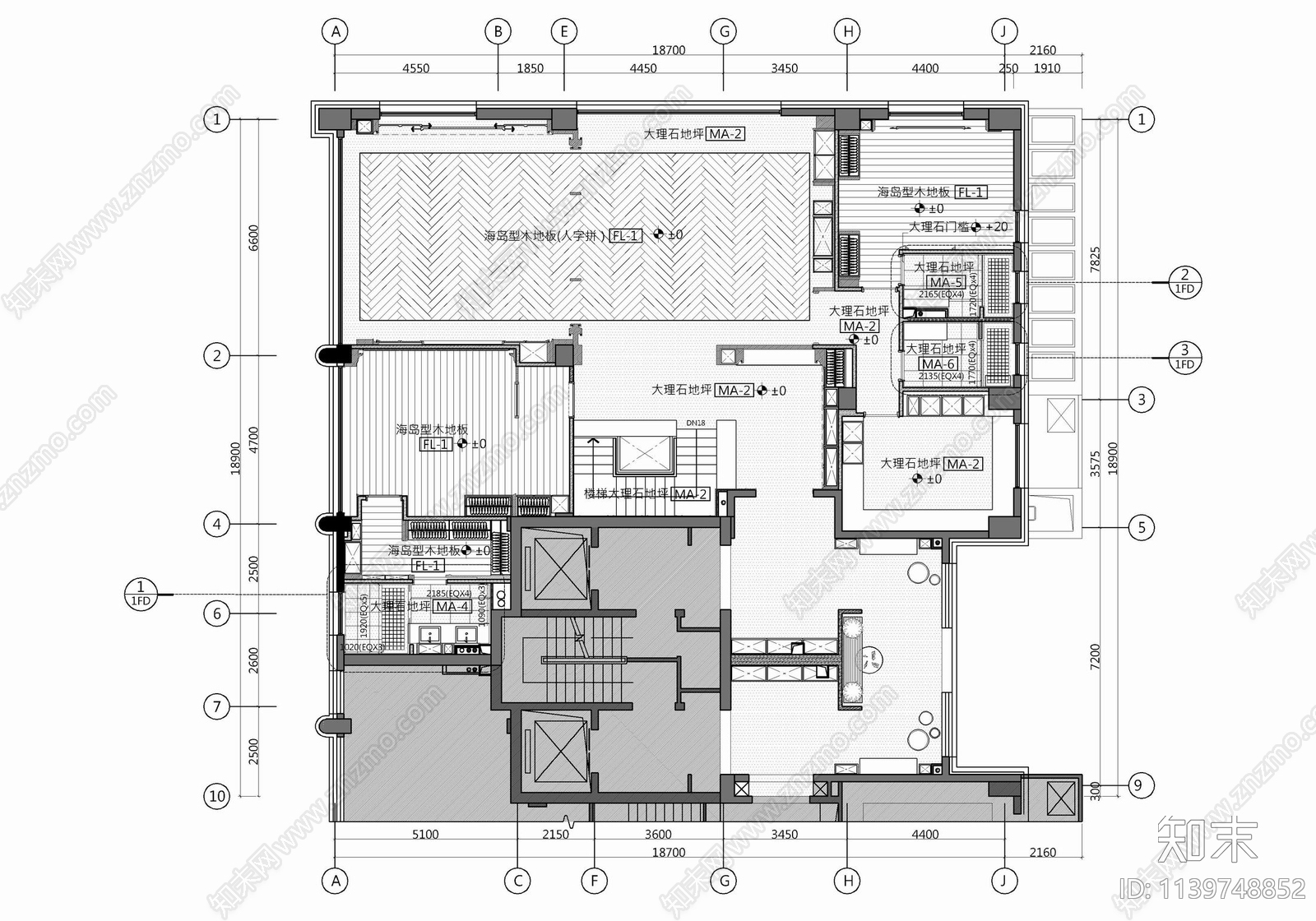 500㎡叠层别墅家装cad施工图下载【ID:1139748852】