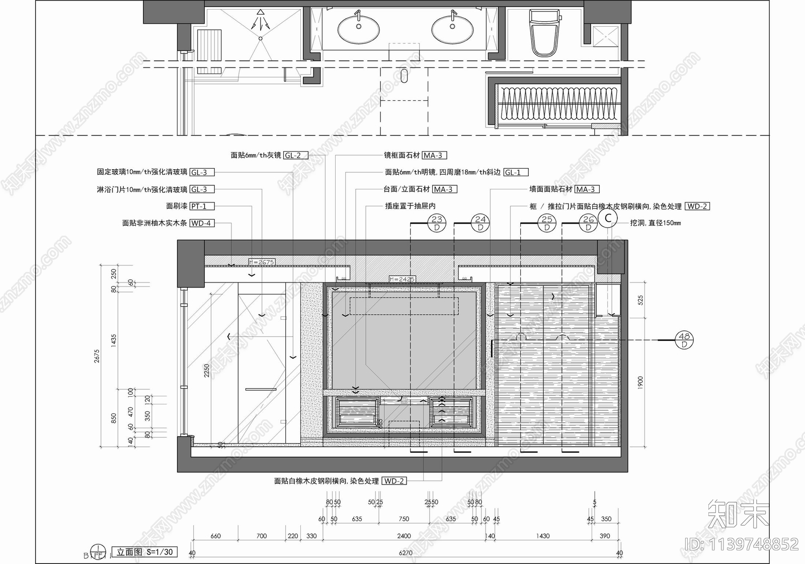 500㎡叠层别墅家装cad施工图下载【ID:1139748852】