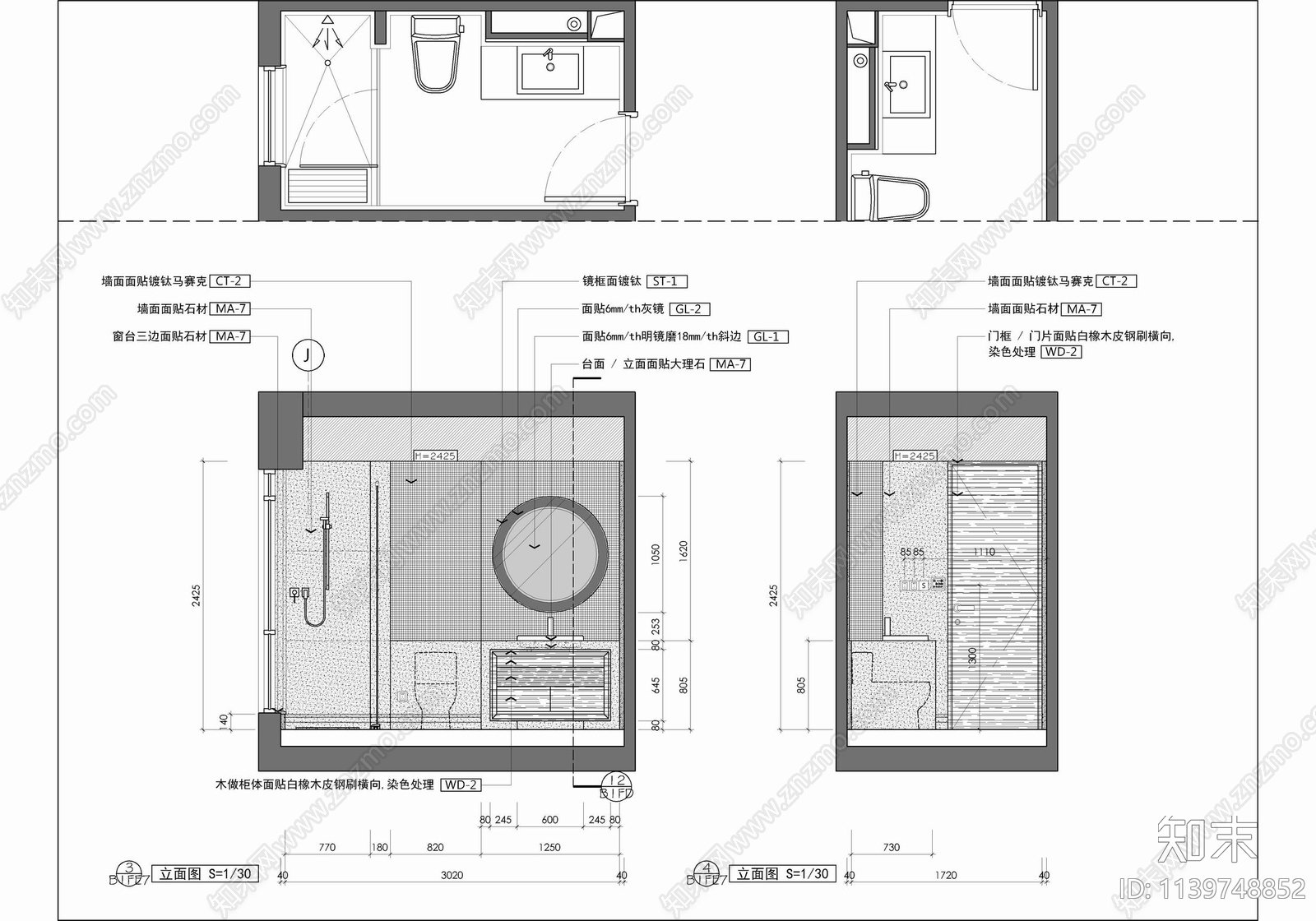 500㎡叠层别墅家装cad施工图下载【ID:1139748852】