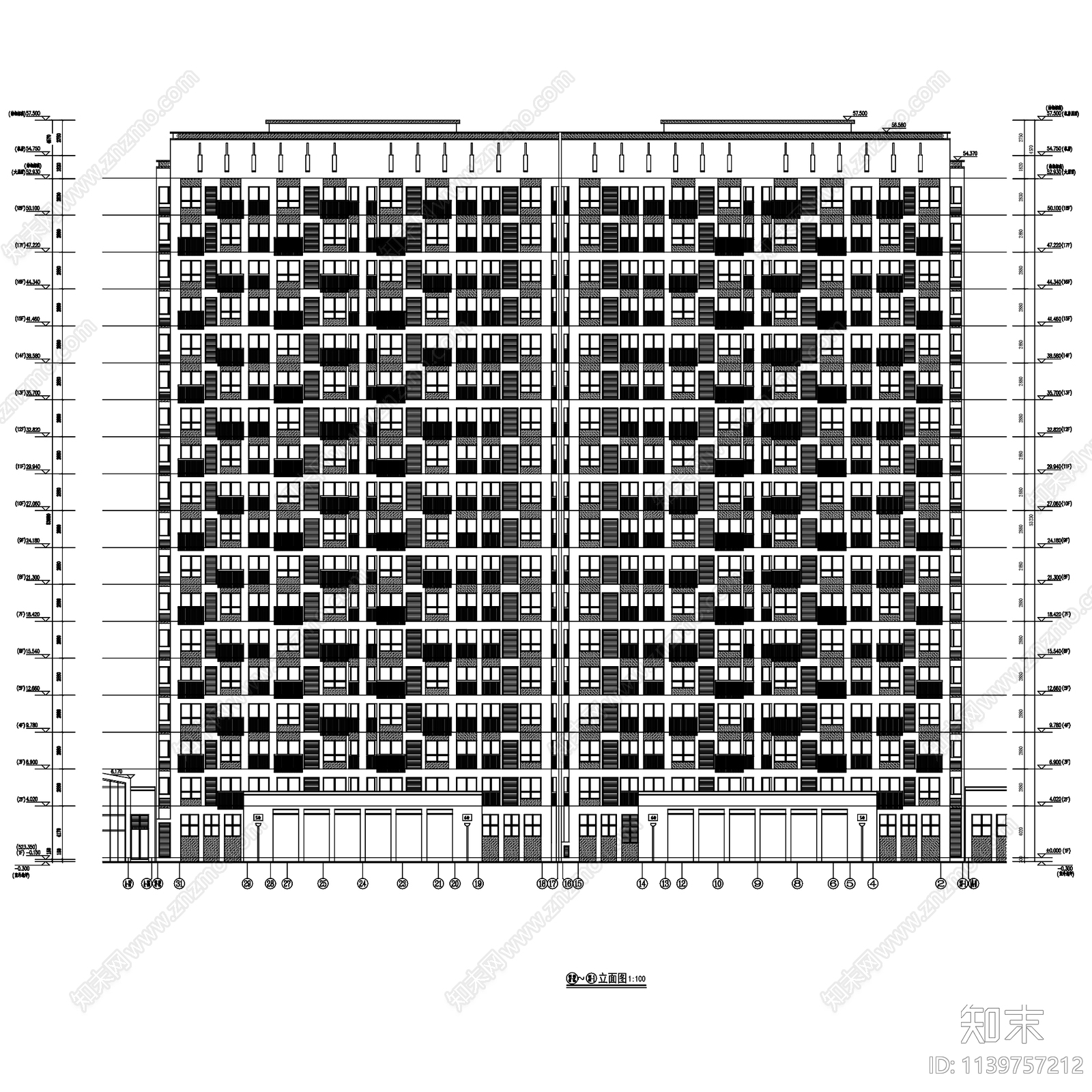 现代绿地成都派克公馆高层住宅楼建筑cad施工图下载【ID:1139757212】