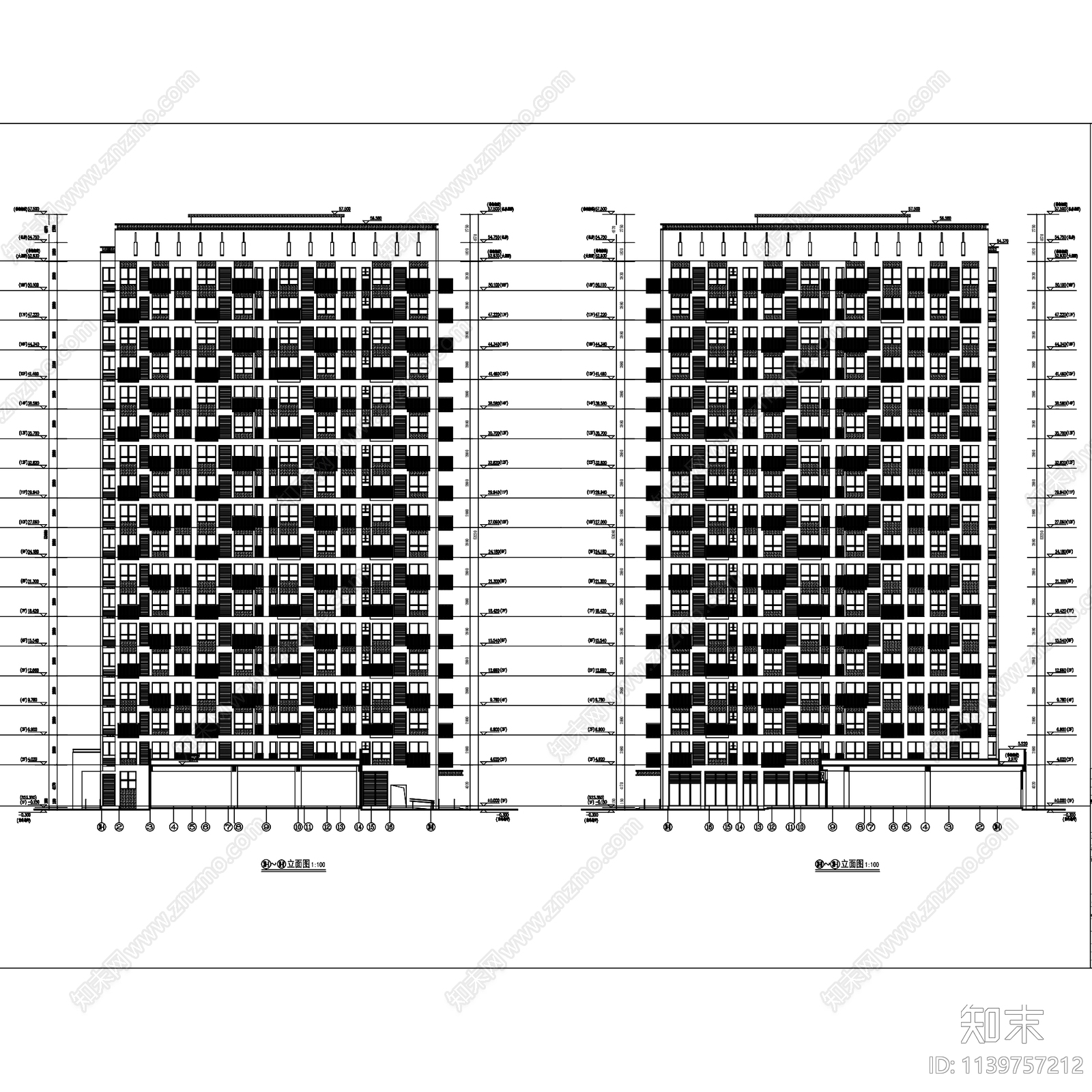 现代绿地成都派克公馆高层住宅楼建筑cad施工图下载【ID:1139757212】