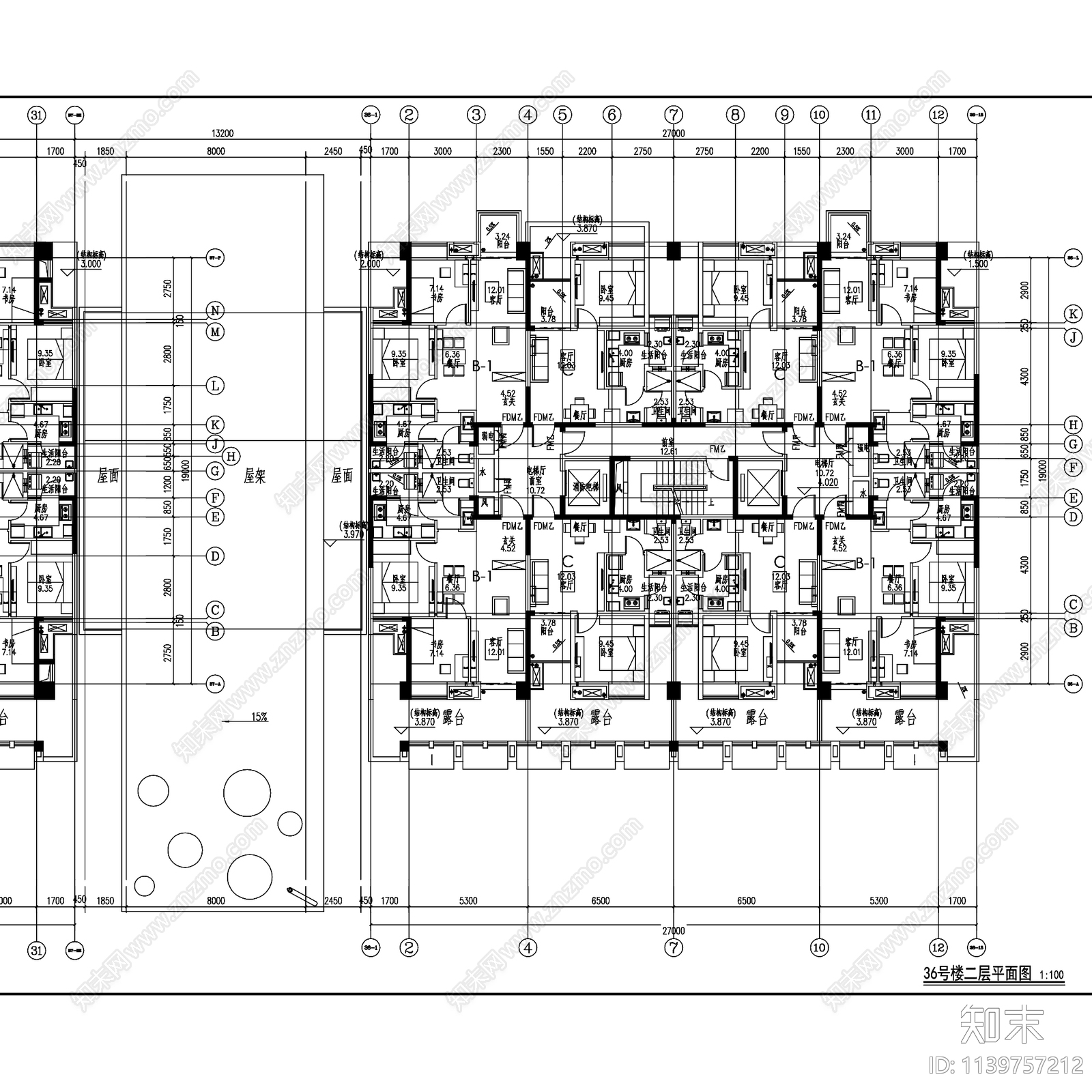 现代绿地成都派克公馆高层住宅楼建筑cad施工图下载【ID:1139757212】