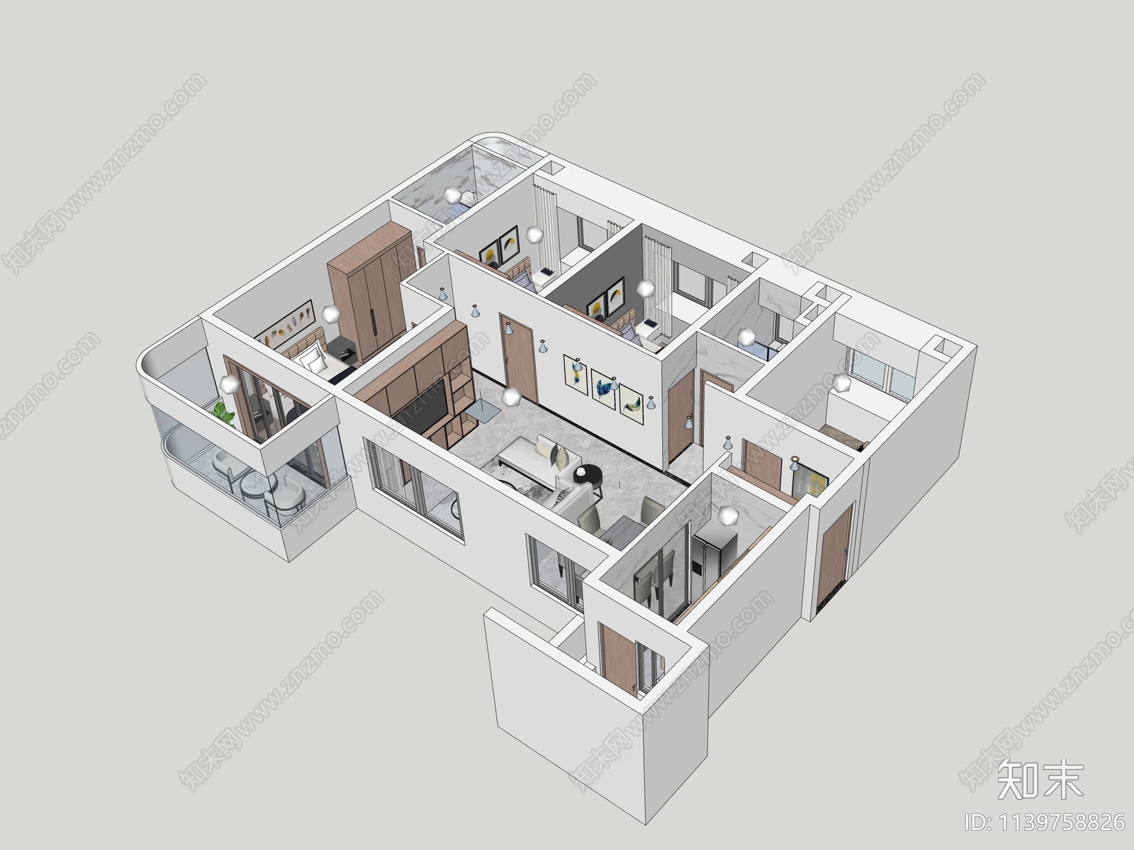 现代家装鸟瞰SU模型下载【ID:1139758826】