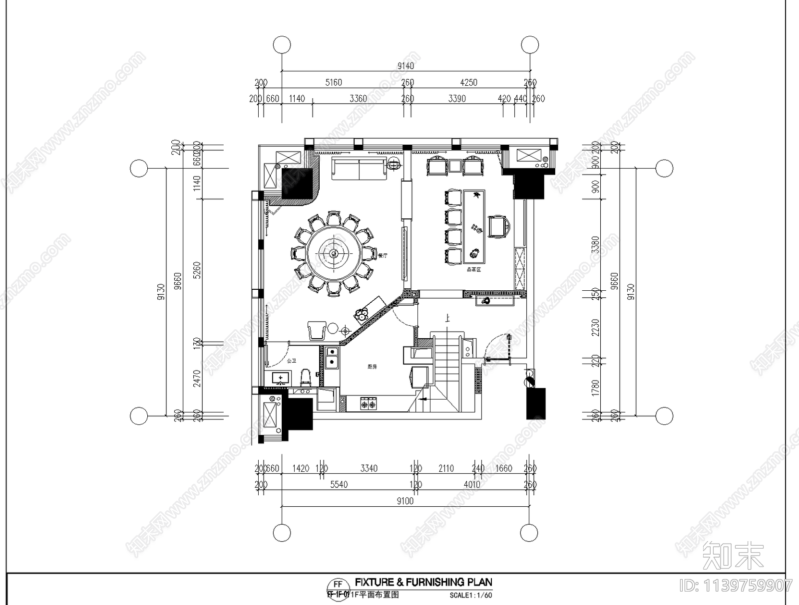 小会所室内装饰cad施工图下载【ID:1139759907】