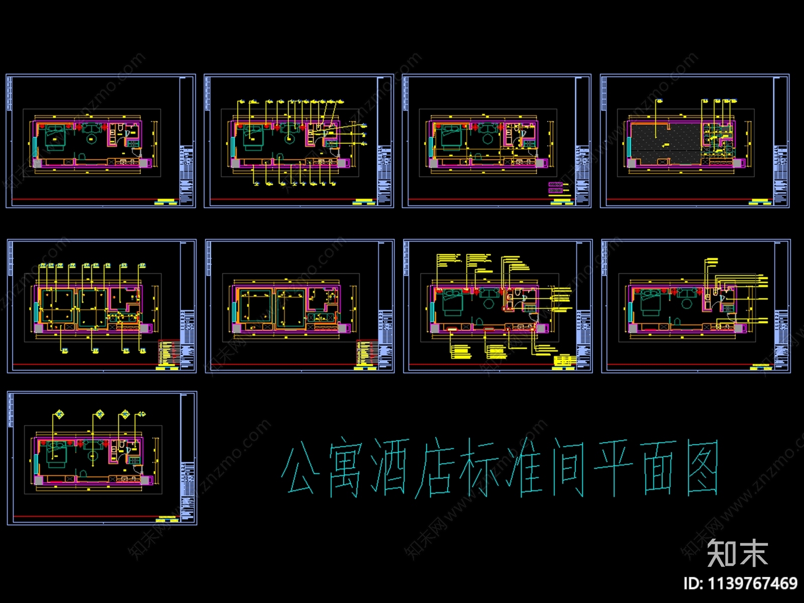 公寓标准间室内装修施工图下载【ID:1139767469】