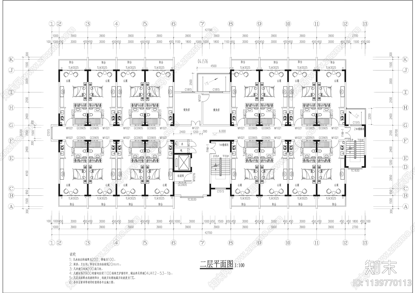 现代多层学生宿舍公寓楼cad施工图下载【ID:1139770113】