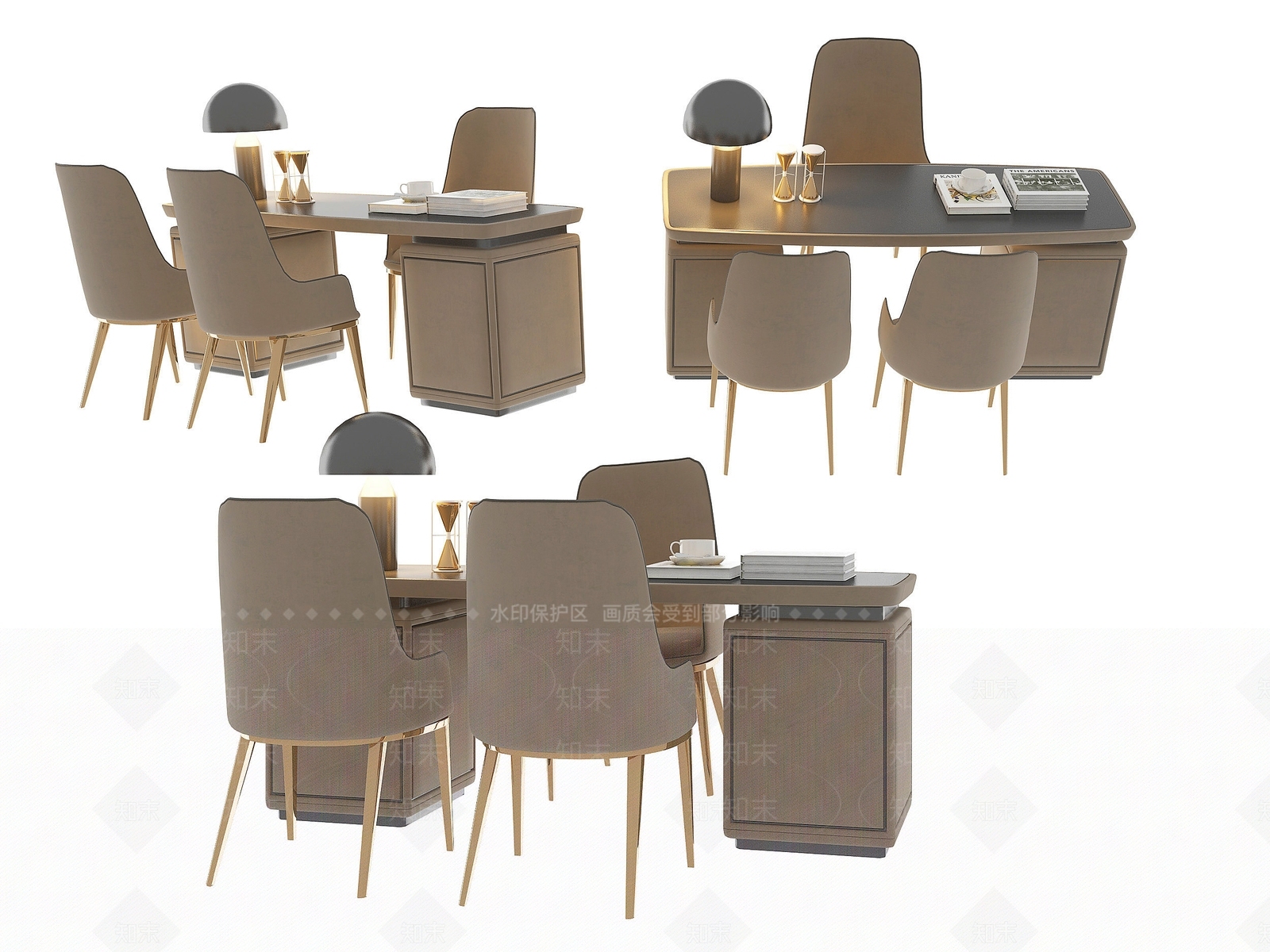 现代老板桌办公桌椅组合3D模型下载【ID:1139801662】