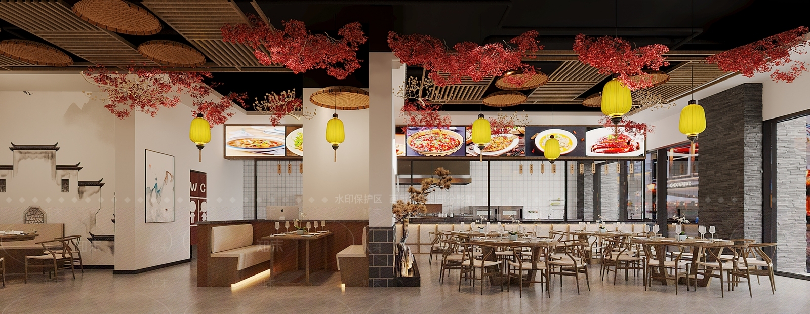 新中式中餐厅3D模型渲染效果图