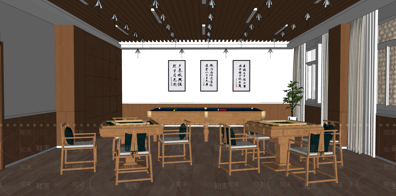 现代棋牌麻将房SU模型下载【ID:1139776998】