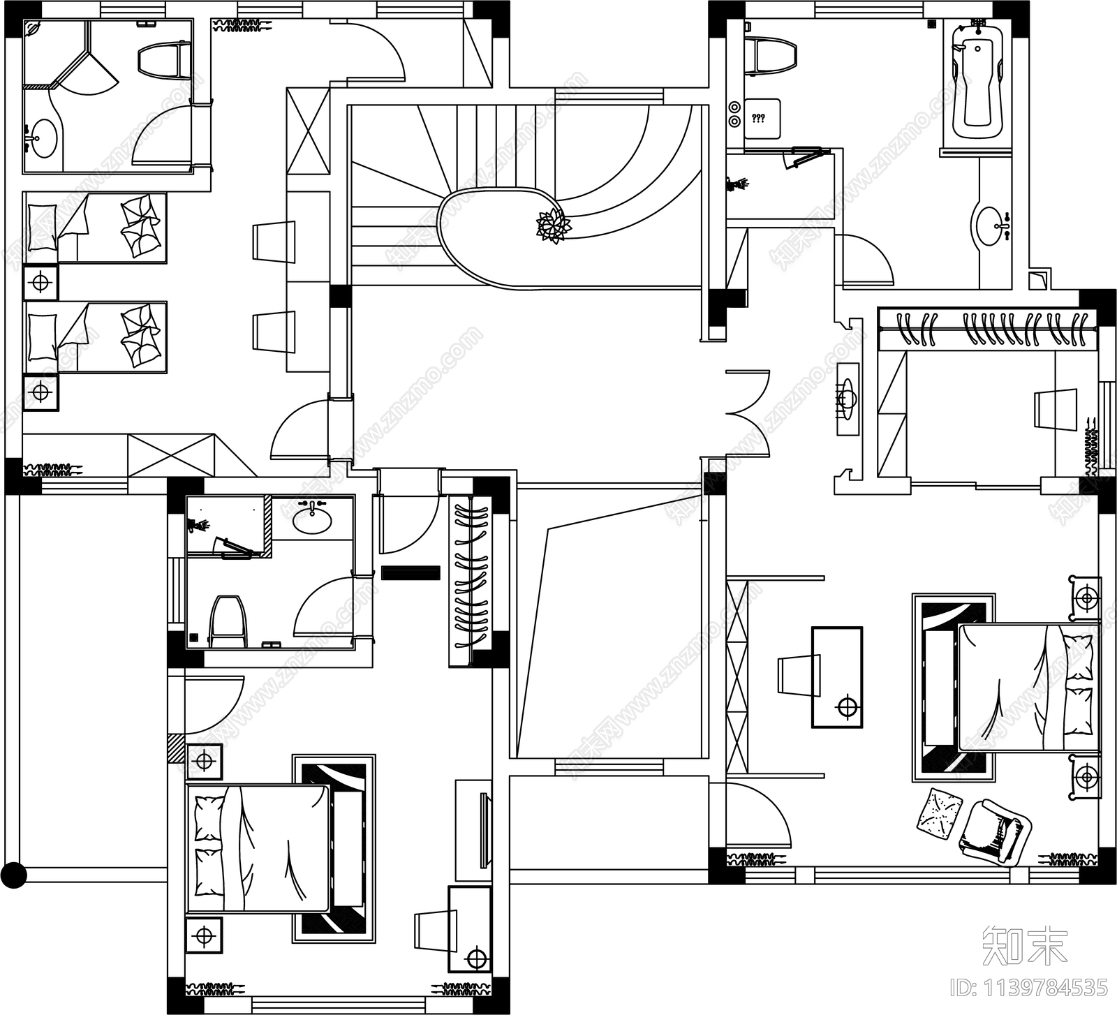 20套别墅平面布置图cad施工图下载【ID:1139784535】