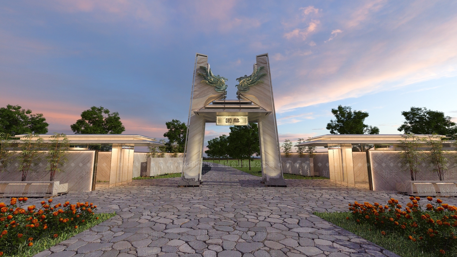 新中式公园大门出入口3D模型下载【ID:1139789786】