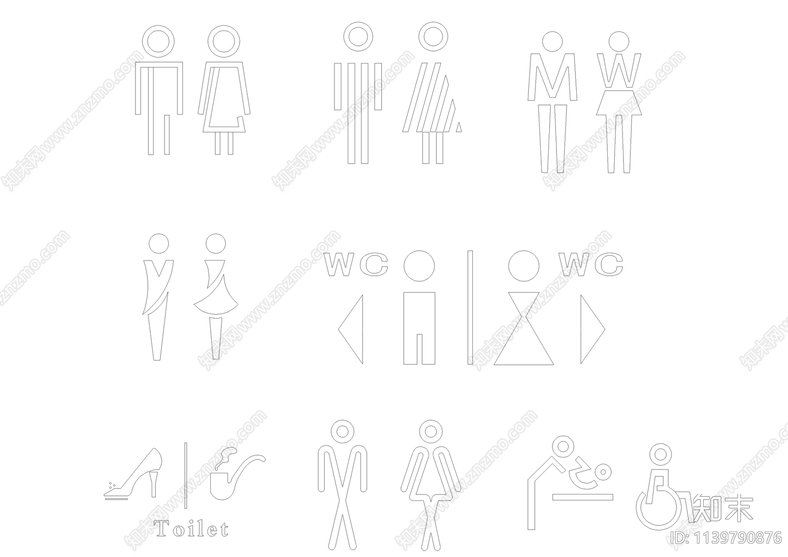 卫生间标志施工图下载【ID:1139790876】