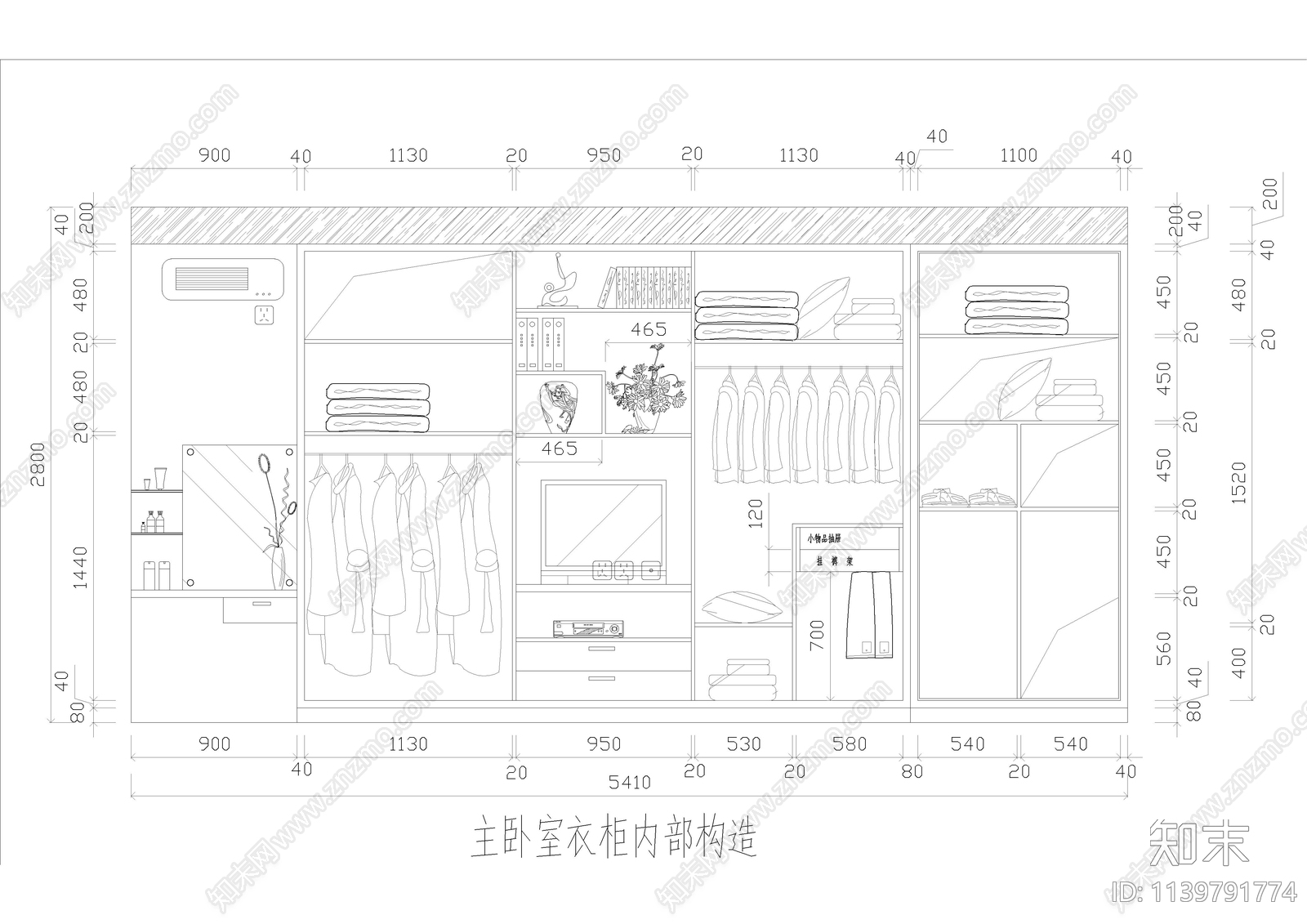 7款衣柜平立面cad施工图下载【ID:1139791774】