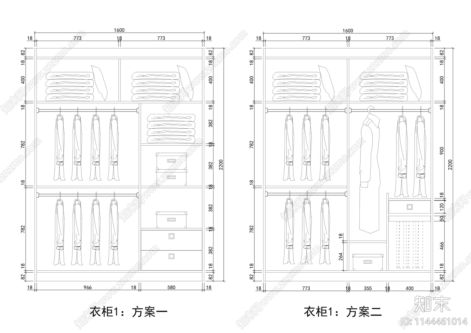 10款衣柜立面cad施工图下载【ID:1144461014】