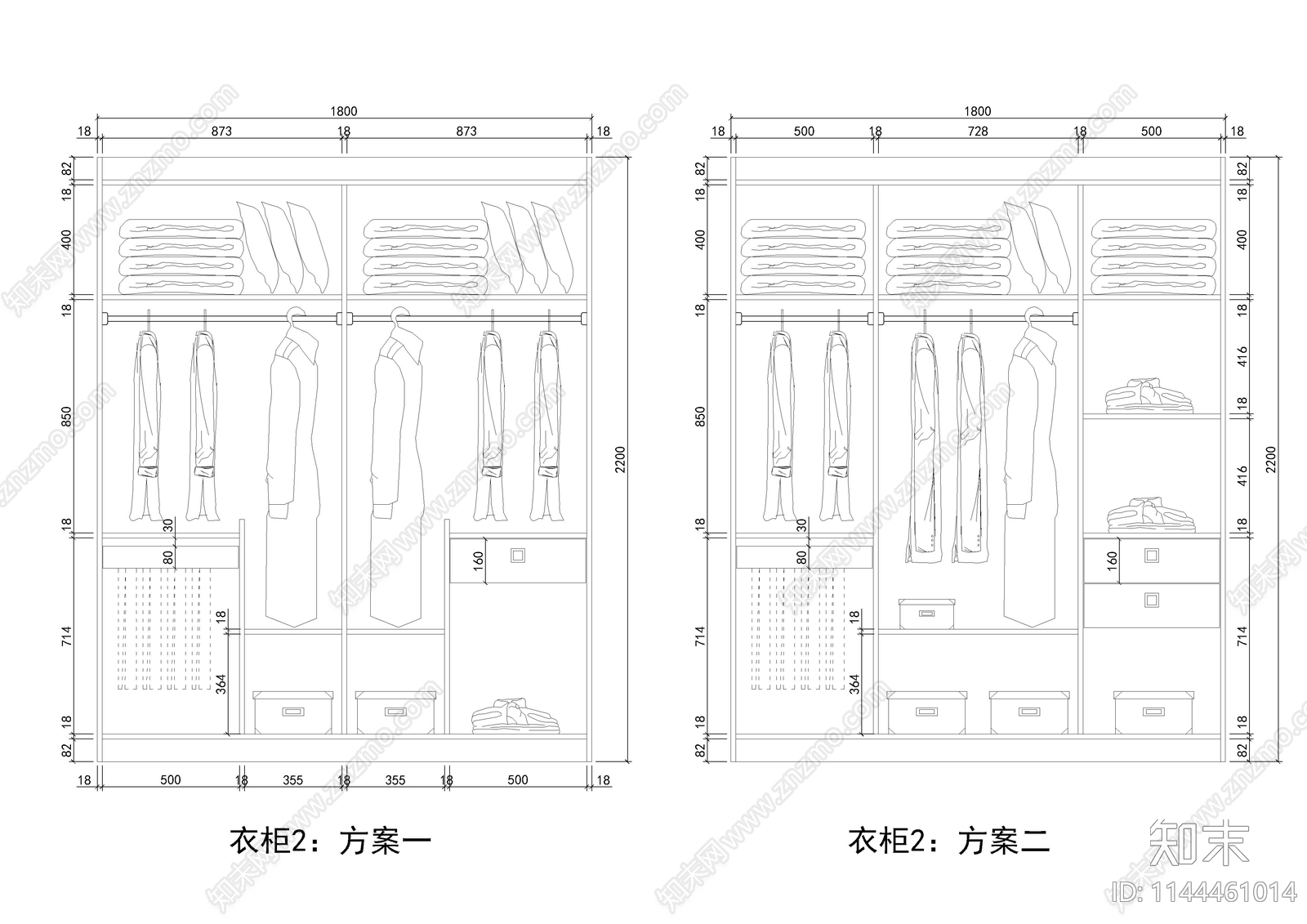 10款衣柜立面cad施工图下载【ID:1144461014】