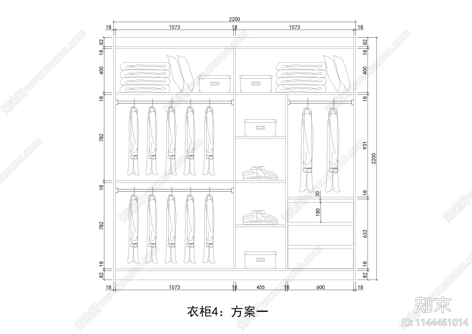 10款衣柜立面cad施工图下载【ID:1144461014】