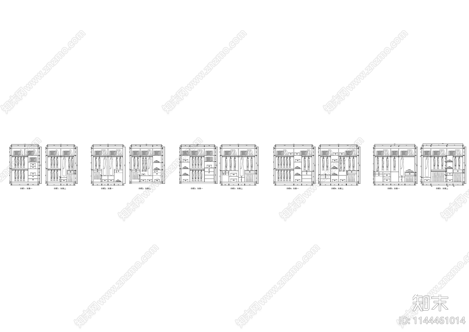 10款衣柜立面cad施工图下载【ID:1144461014】