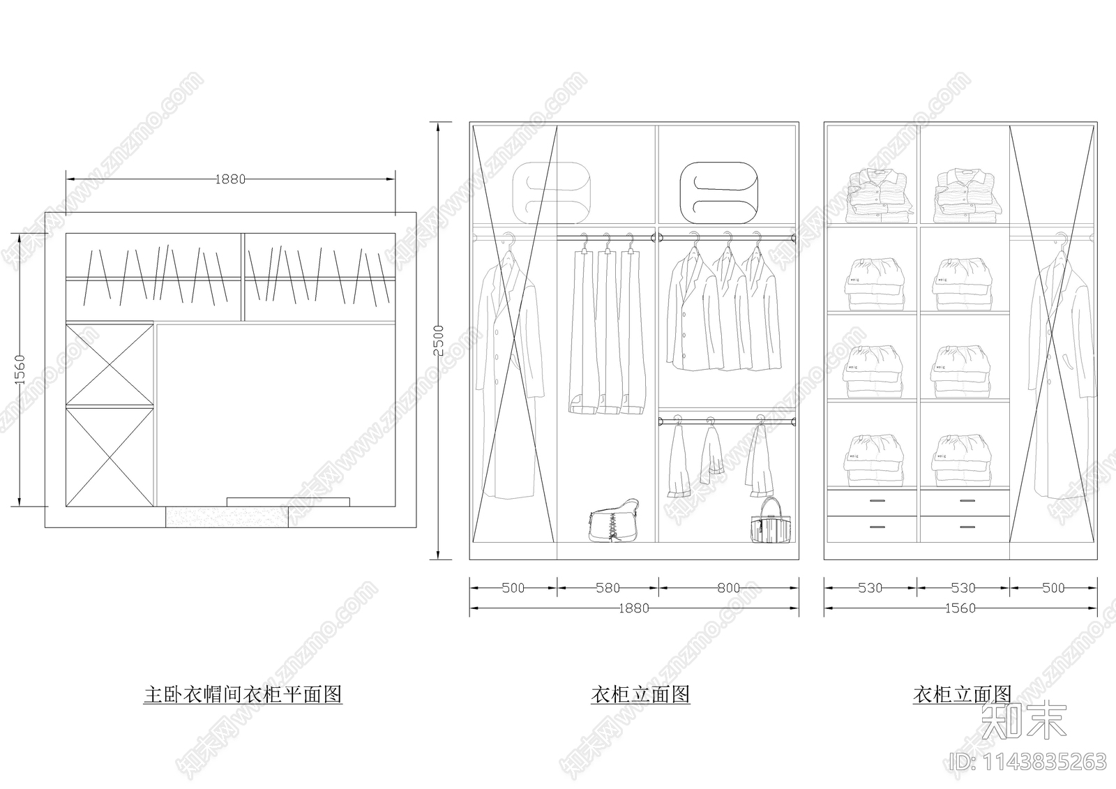 20款衣柜平立面cad施工图下载【ID:1143835263】