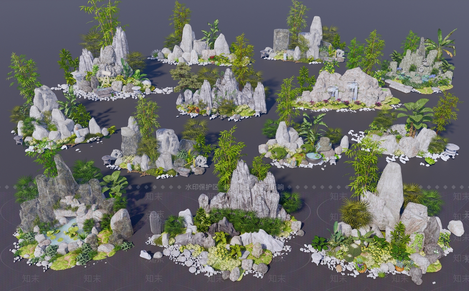 中式假山石头SU模型下载【ID:1139795146】