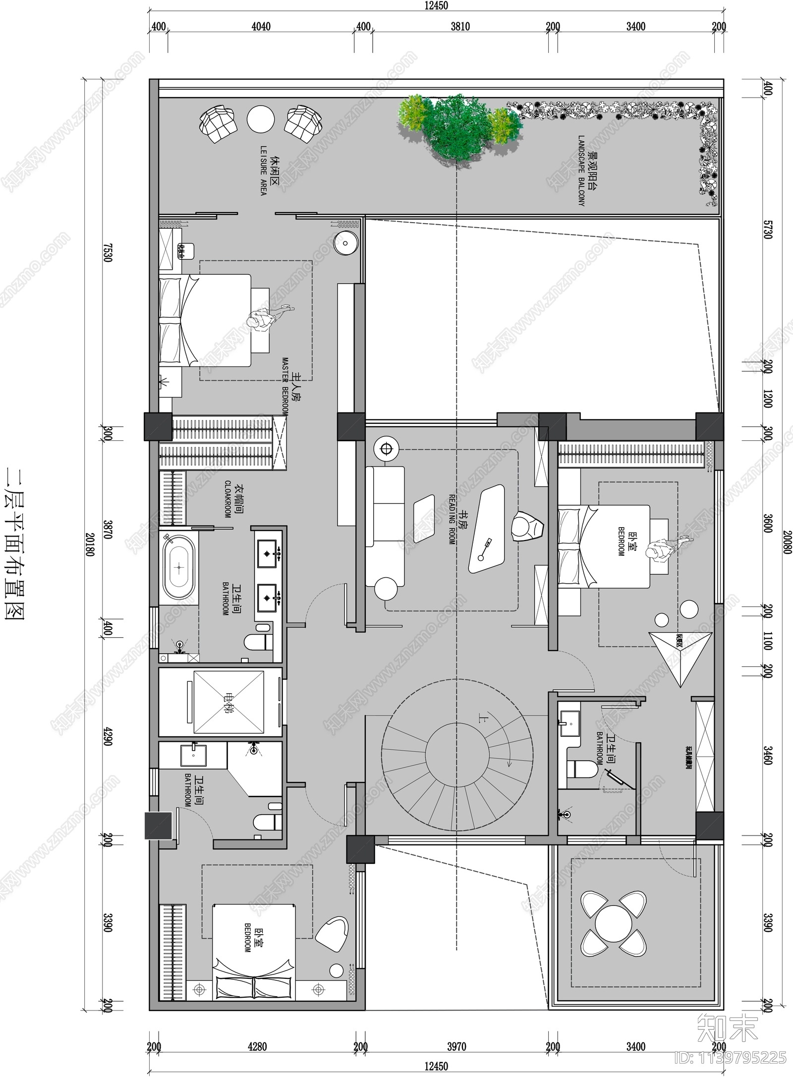 800㎡别墅平面布置图cad施工图下载【ID:1139795225】