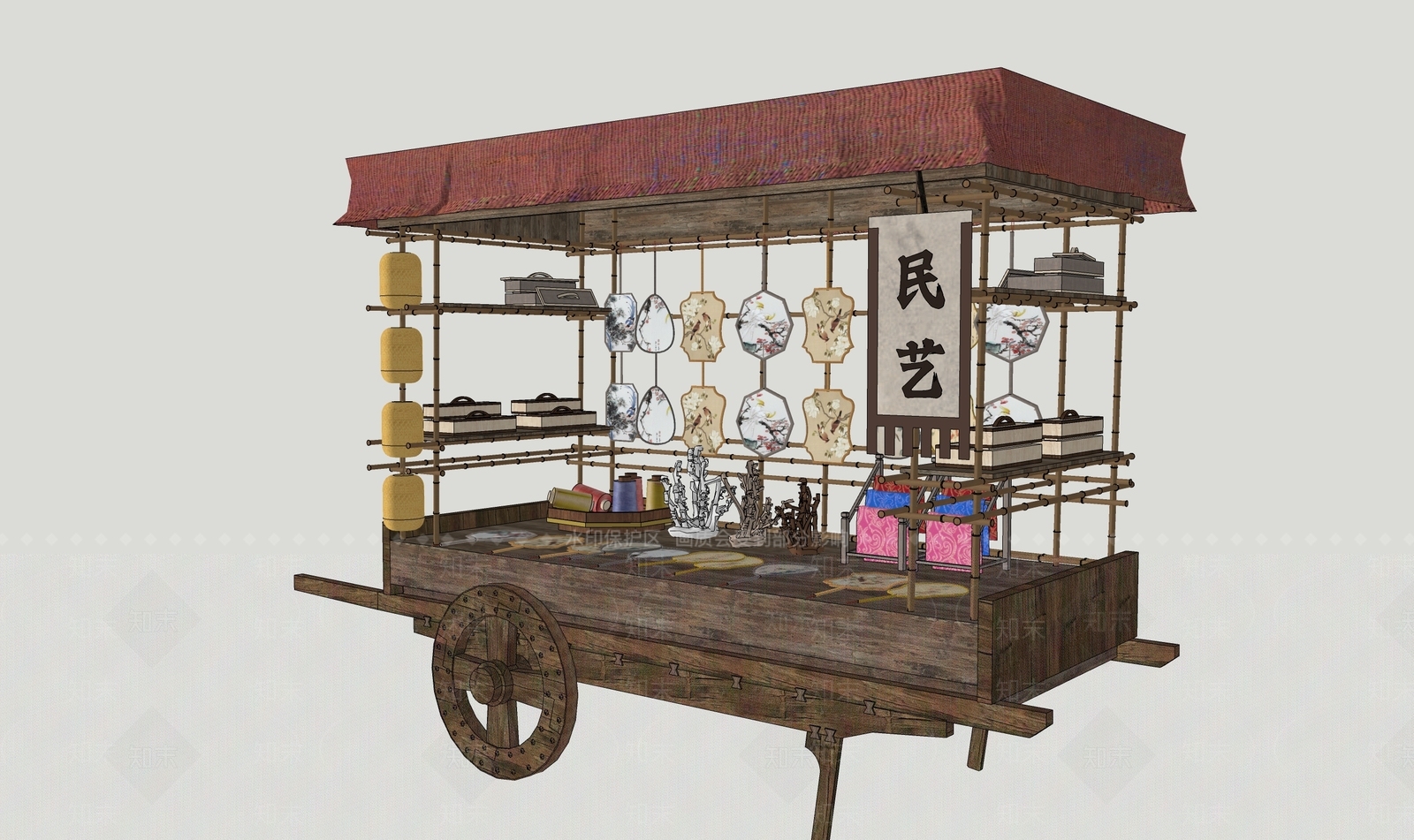 中式摊位外摆SU模型下载【ID:1139795237】