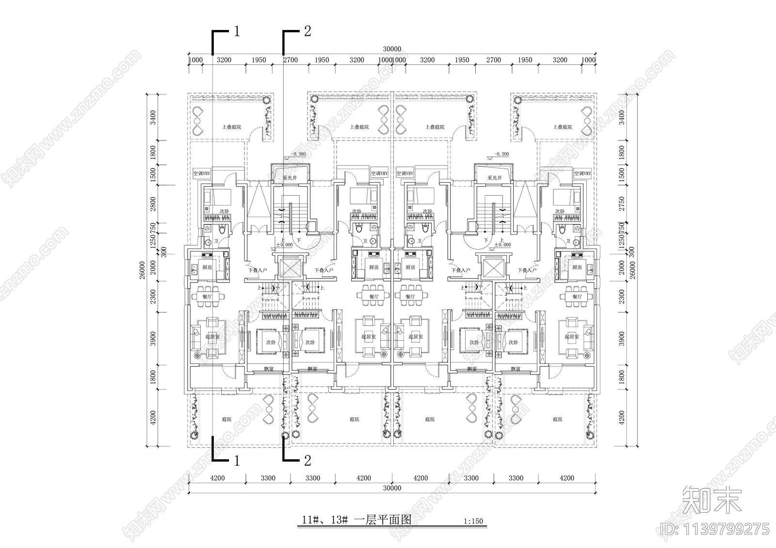 现代多层叠拼叠墅户型平面图施工图下载【ID:1139799275】