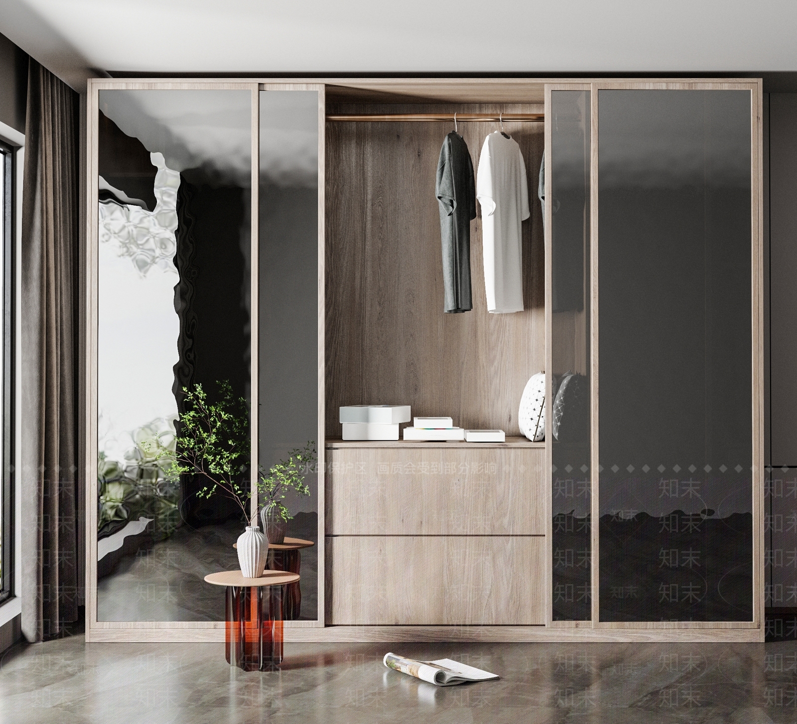 现代玻璃推拉门衣柜SU模型下载【ID:1139804817】