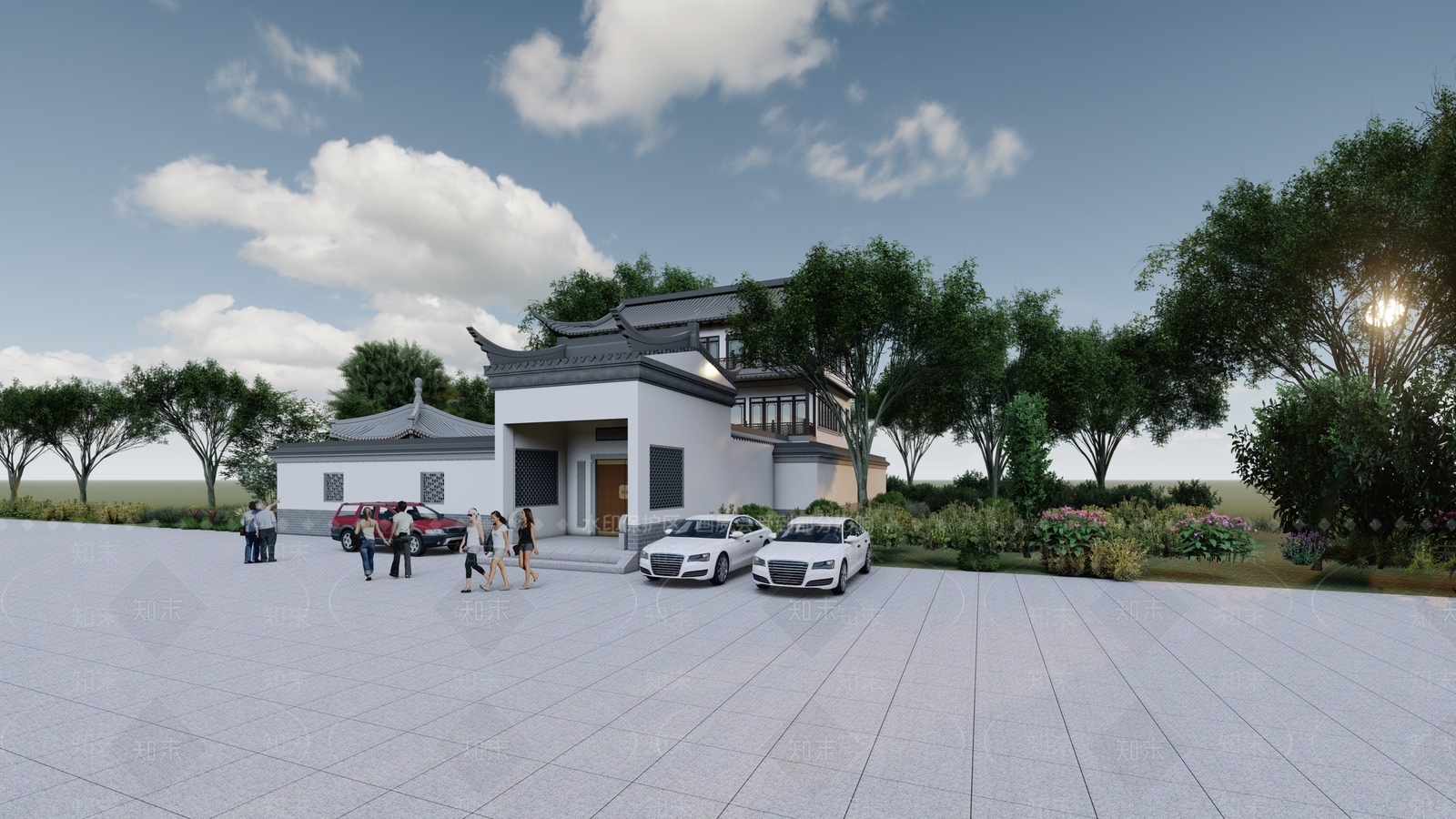 中式苏式别墅建筑SU模型下载【ID:1139892830】