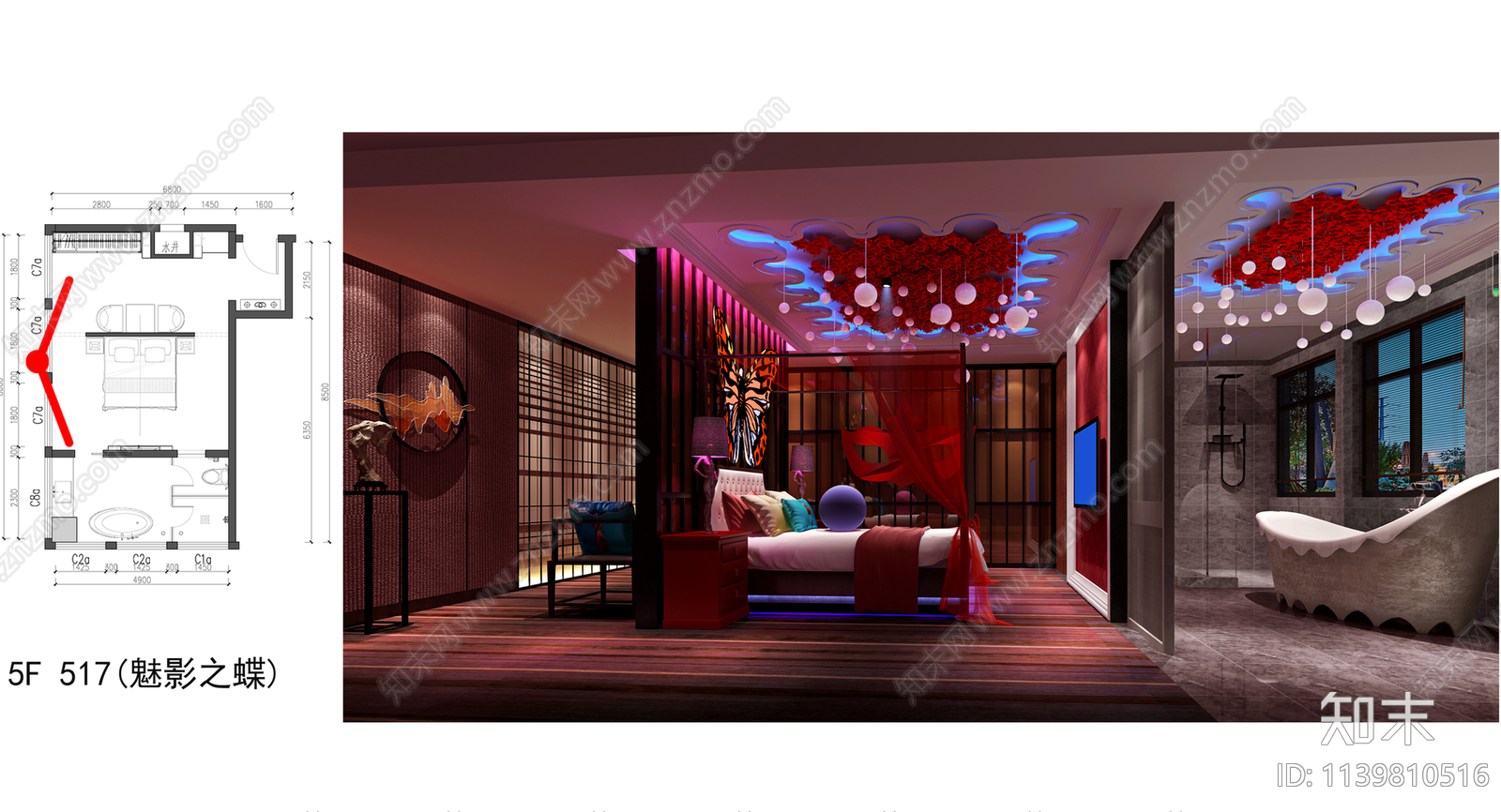 酒店主题客房cad施工图下载【ID:1139810516】