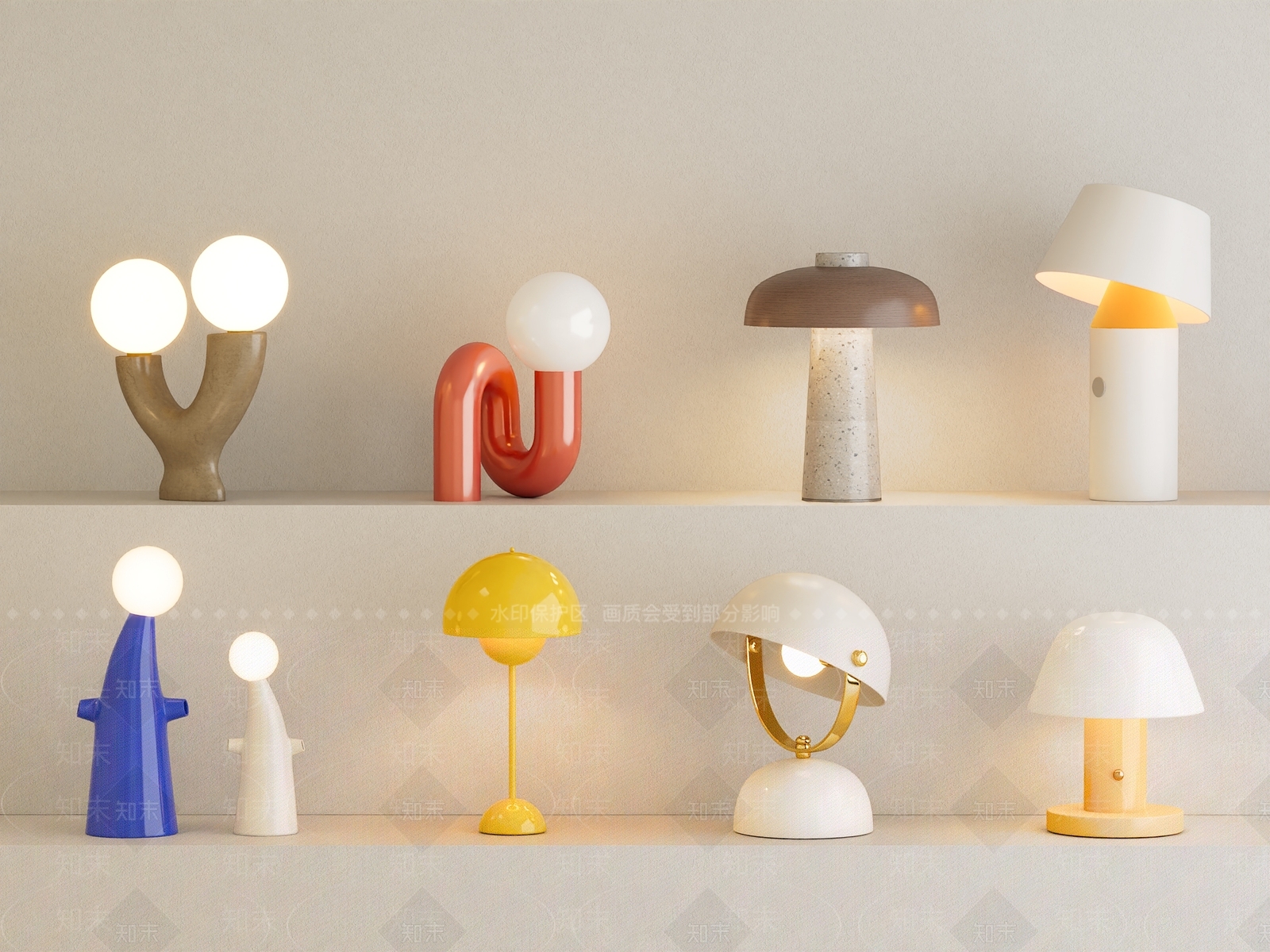 现代简约儿童台灯组合3D模型下载【ID:1139813798】