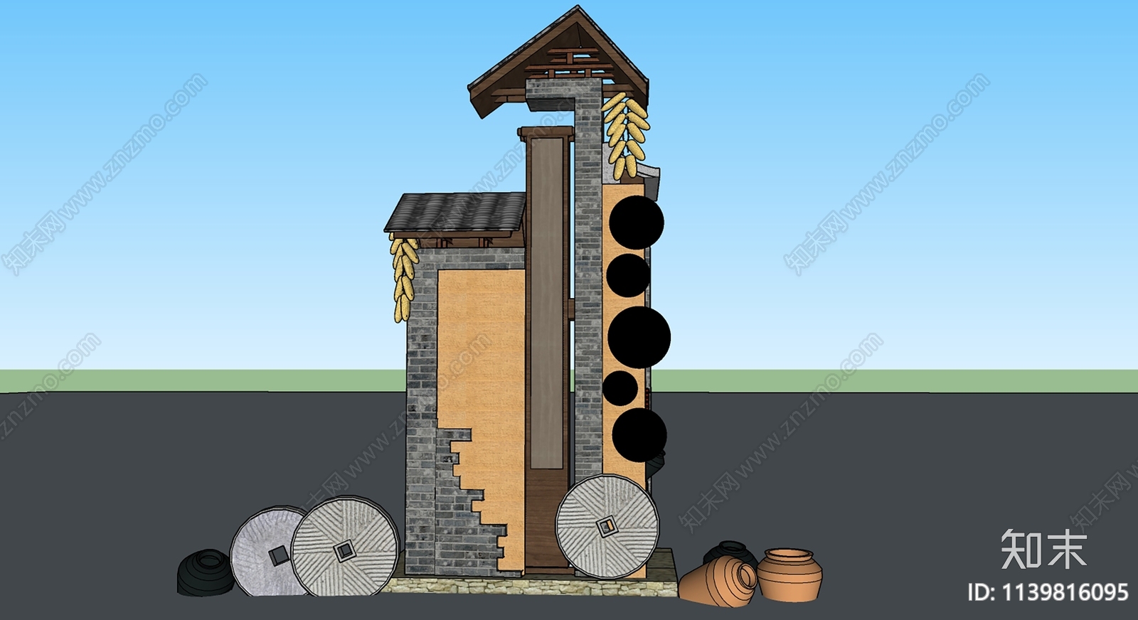 中式乡村标识牌SU模型下载【ID:1139816095】