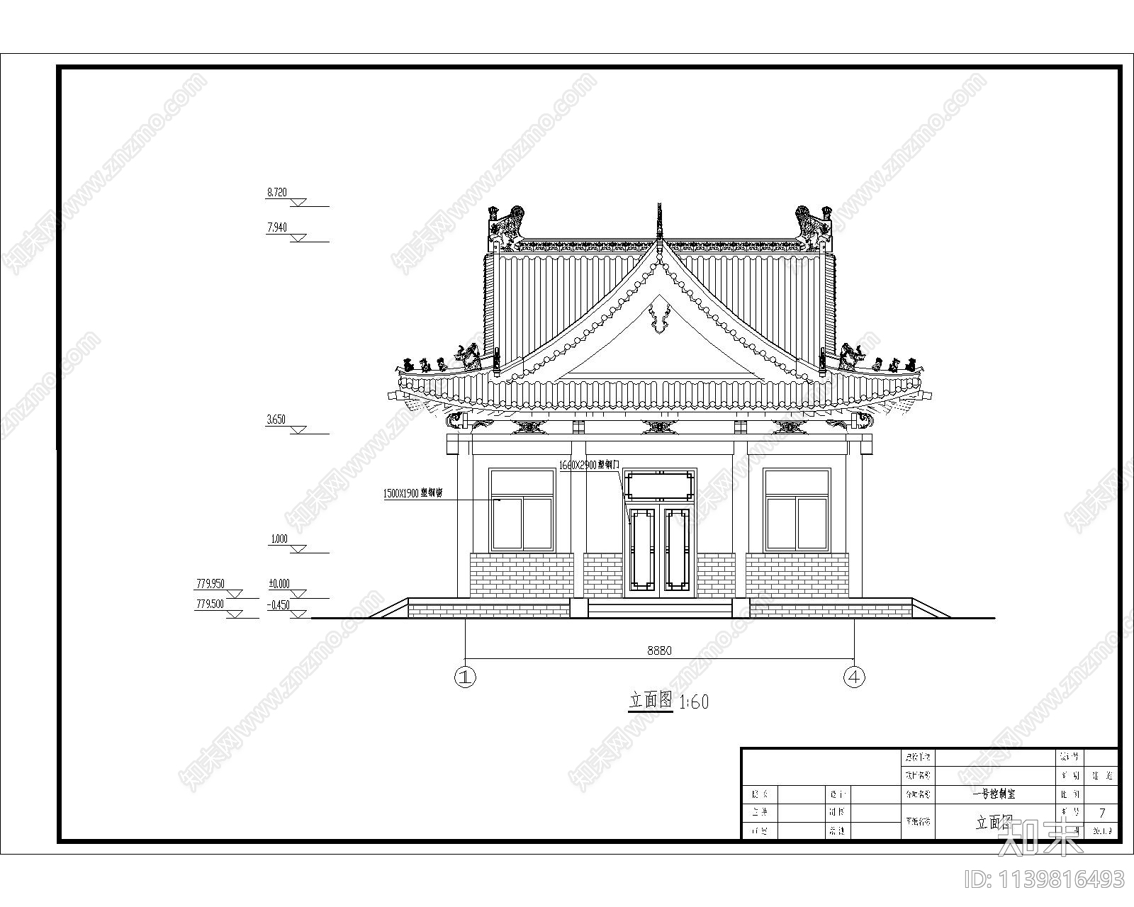 四角古建筑cad施工图下载【ID:1139816493】