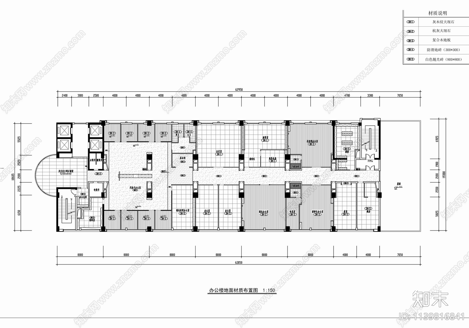 1000㎡办公室cad施工图下载【ID:1139816841】
