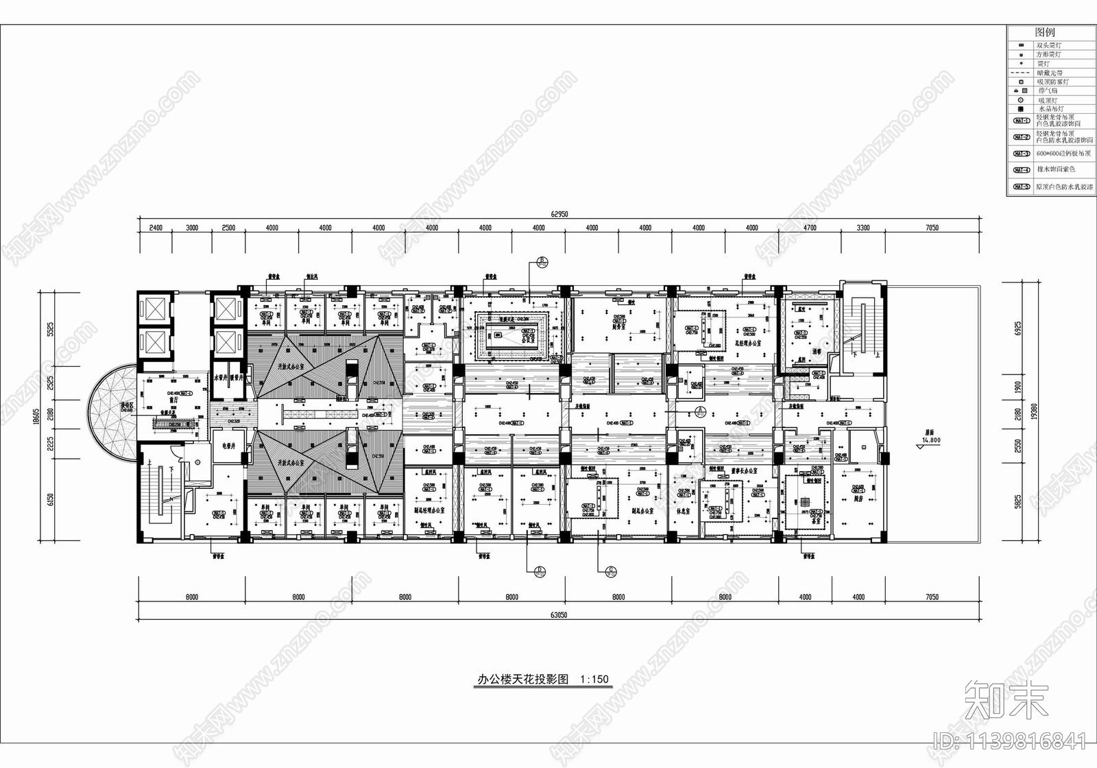 1000㎡办公室cad施工图下载【ID:1139816841】