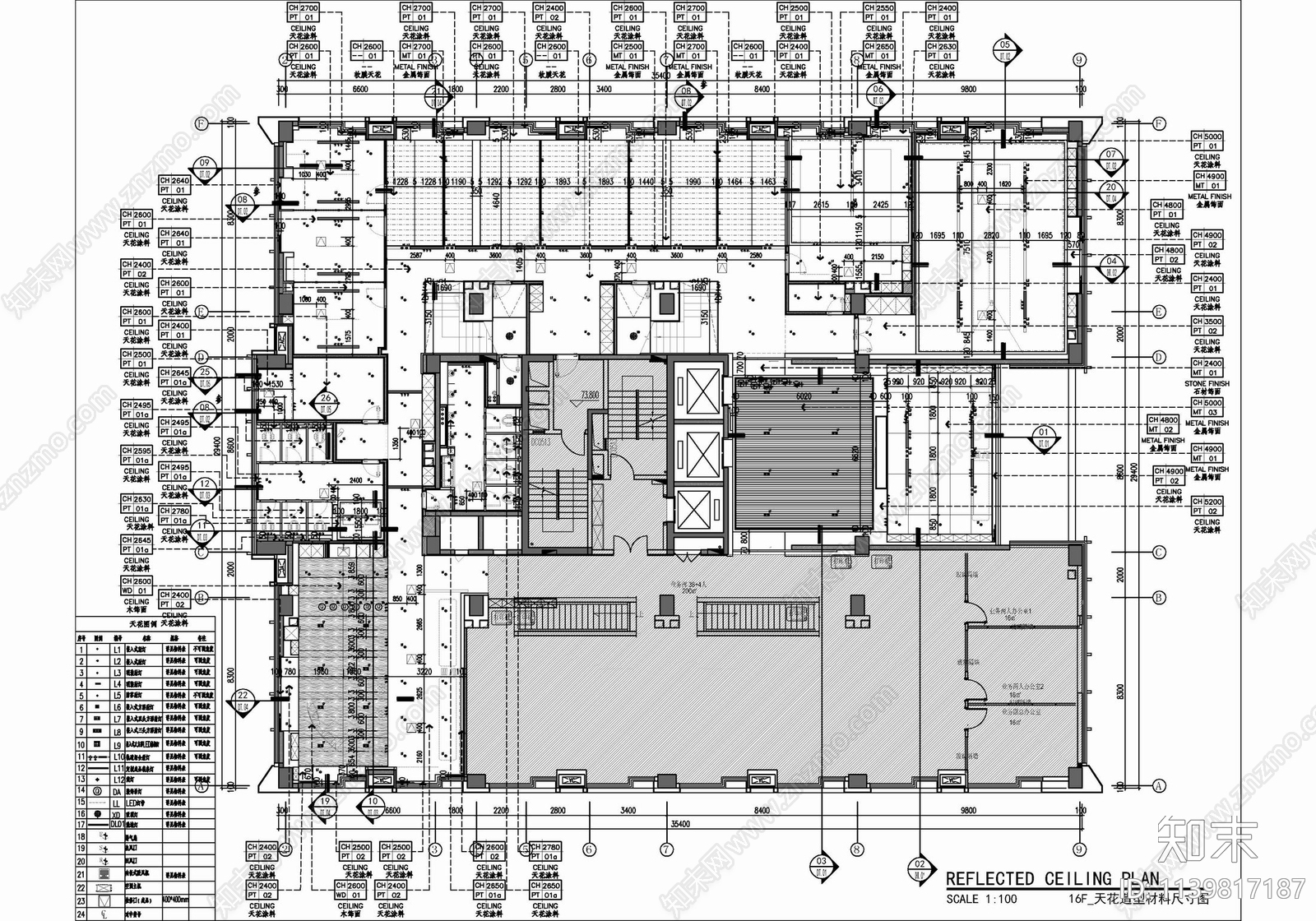 1200㎡办公室cad施工图下载【ID:1139817187】