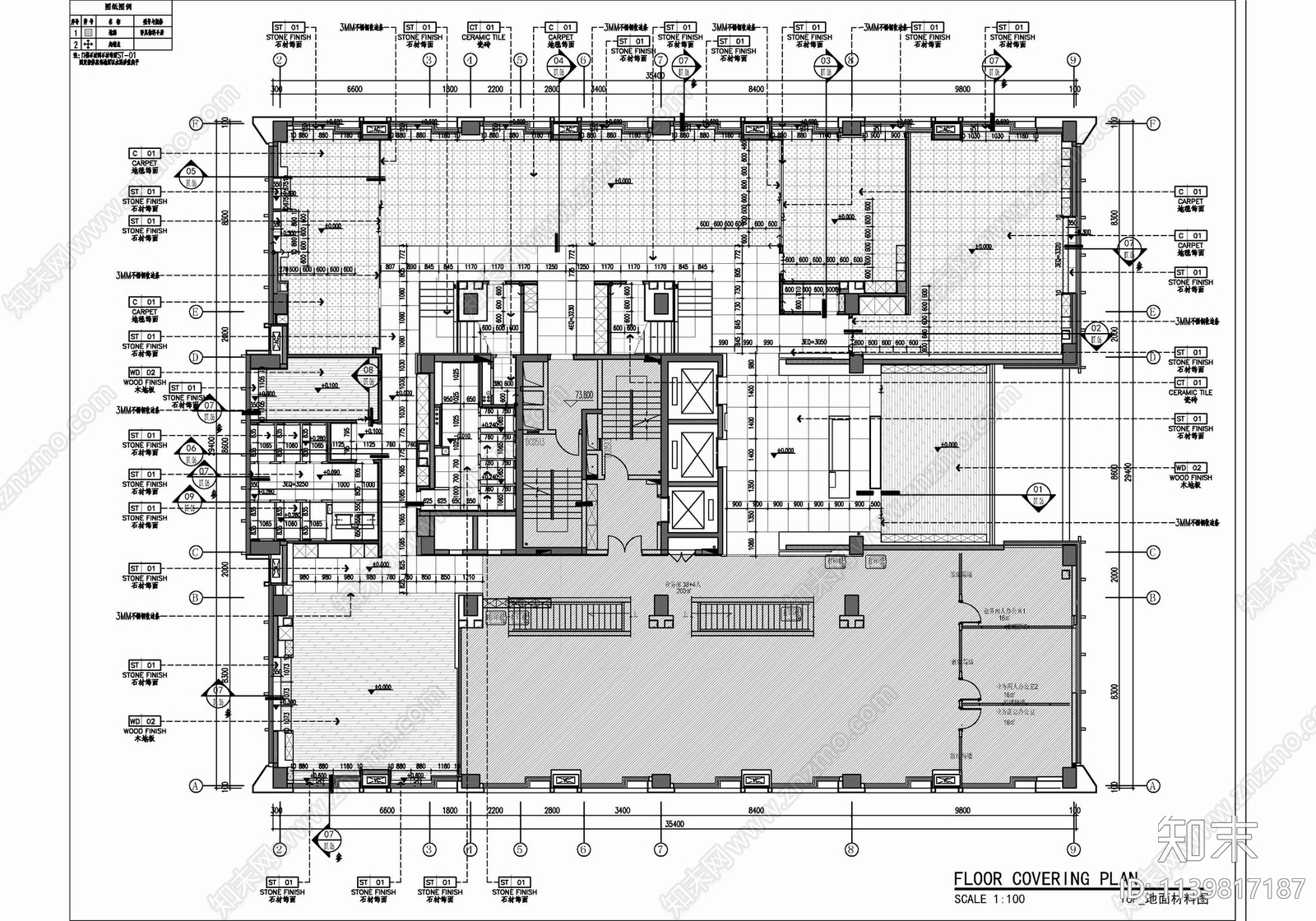 1200㎡办公室cad施工图下载【ID:1139817187】